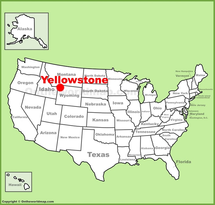 Yellowstone location on the U.S. Map