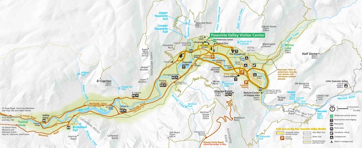 Large detailed map of Yosemite Valley