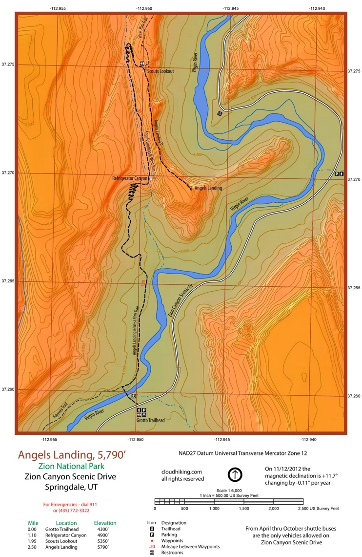 Zion Angels Landing map