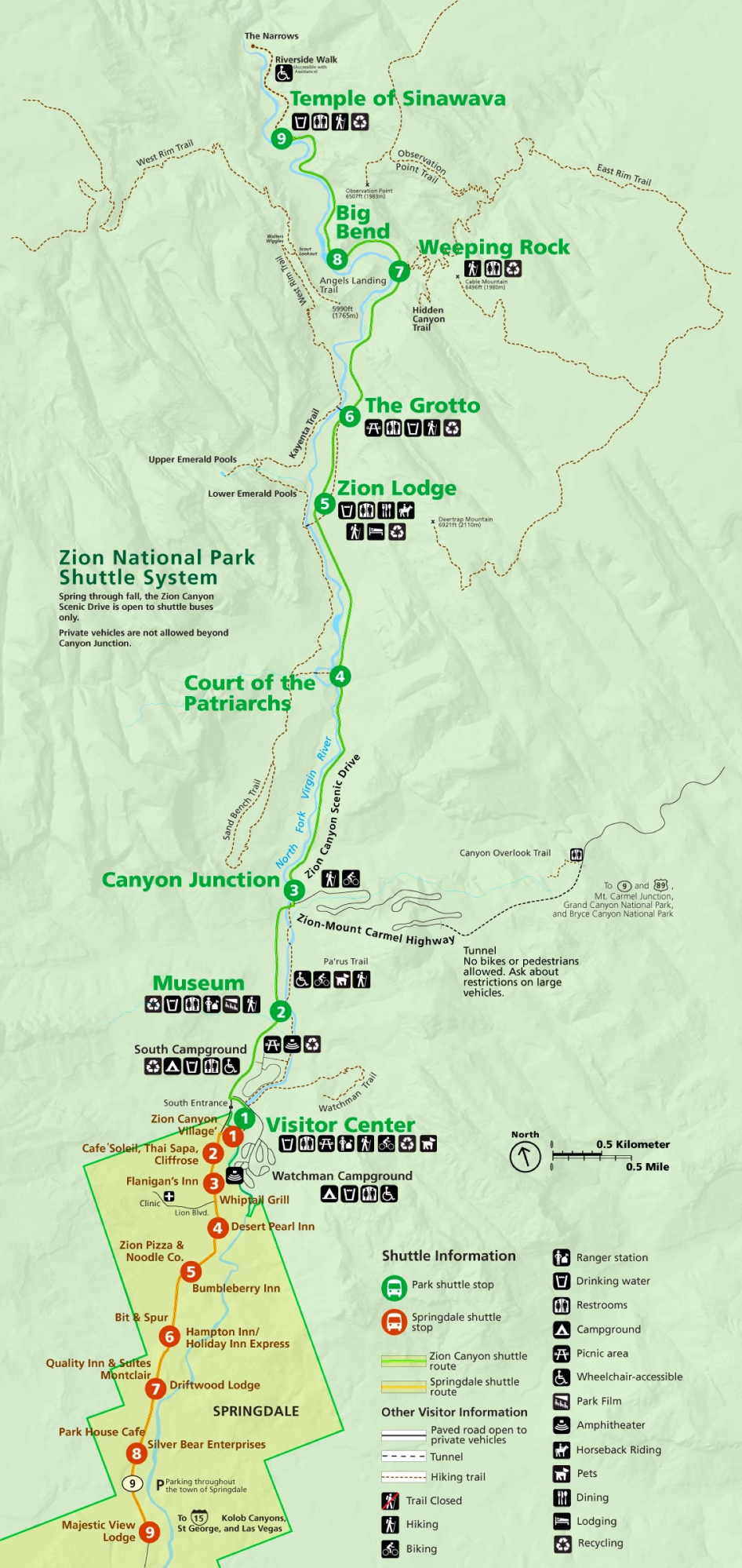 Zion National Park Shuttle Bus Map
