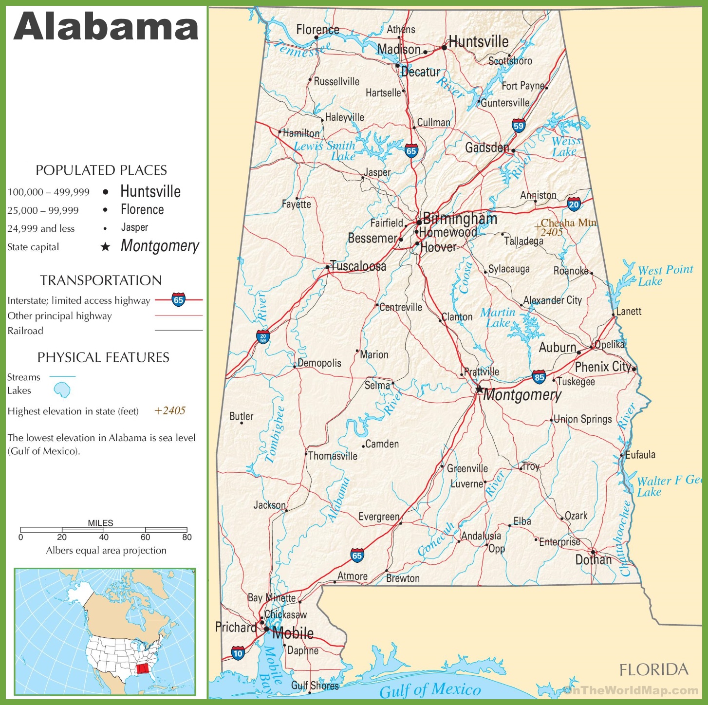 Large Detailed Roads And Highways Map Of Alabama State With All Cities 9018