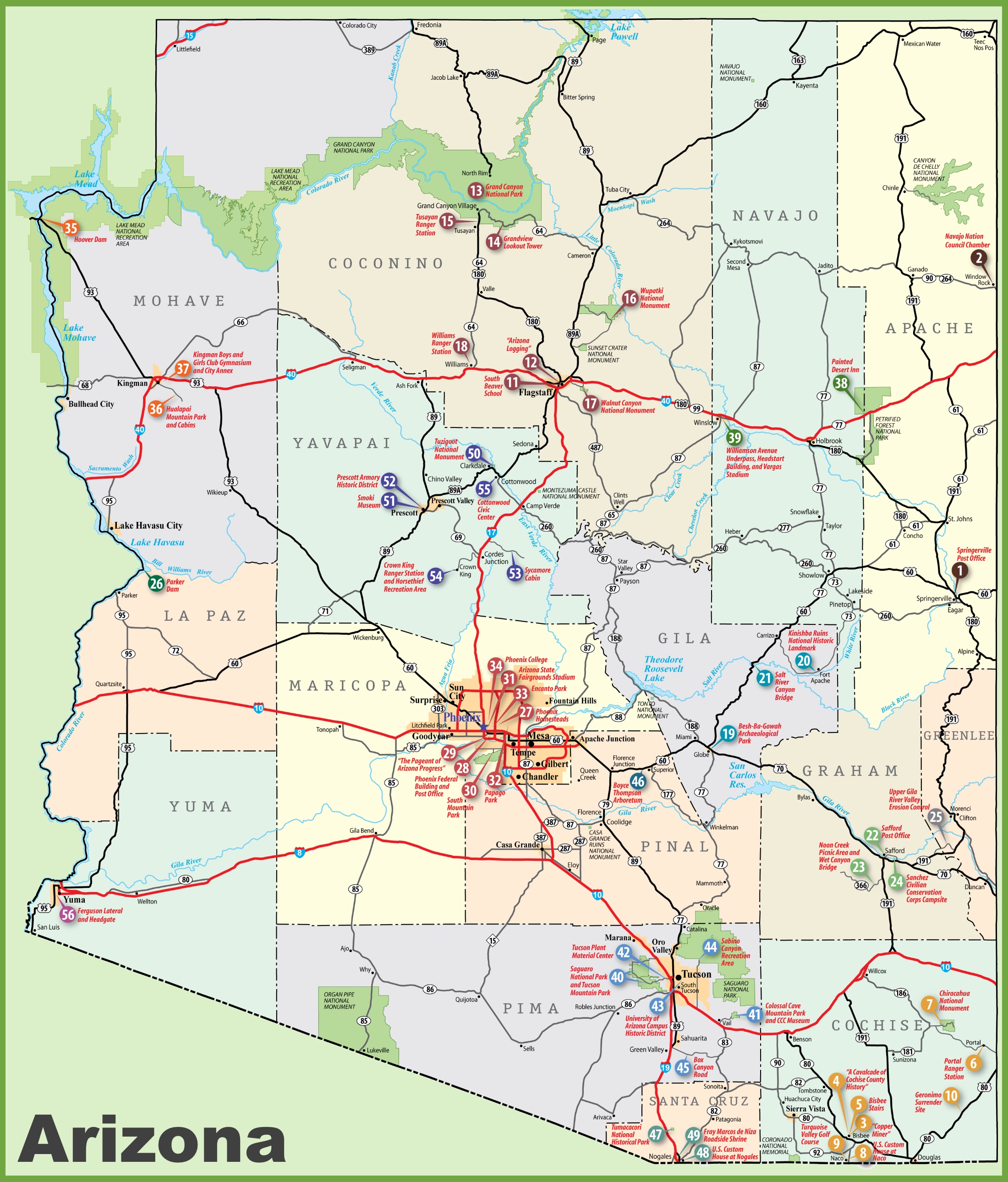 Map Of Arizona And Nevada, Arizona Sightseeing Map, Map Of Arizona And Nevada