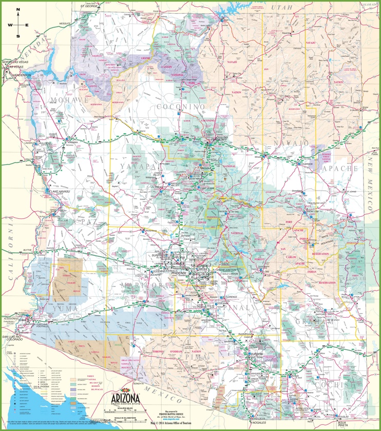 Large detailed map of Arizona with cities and towns
