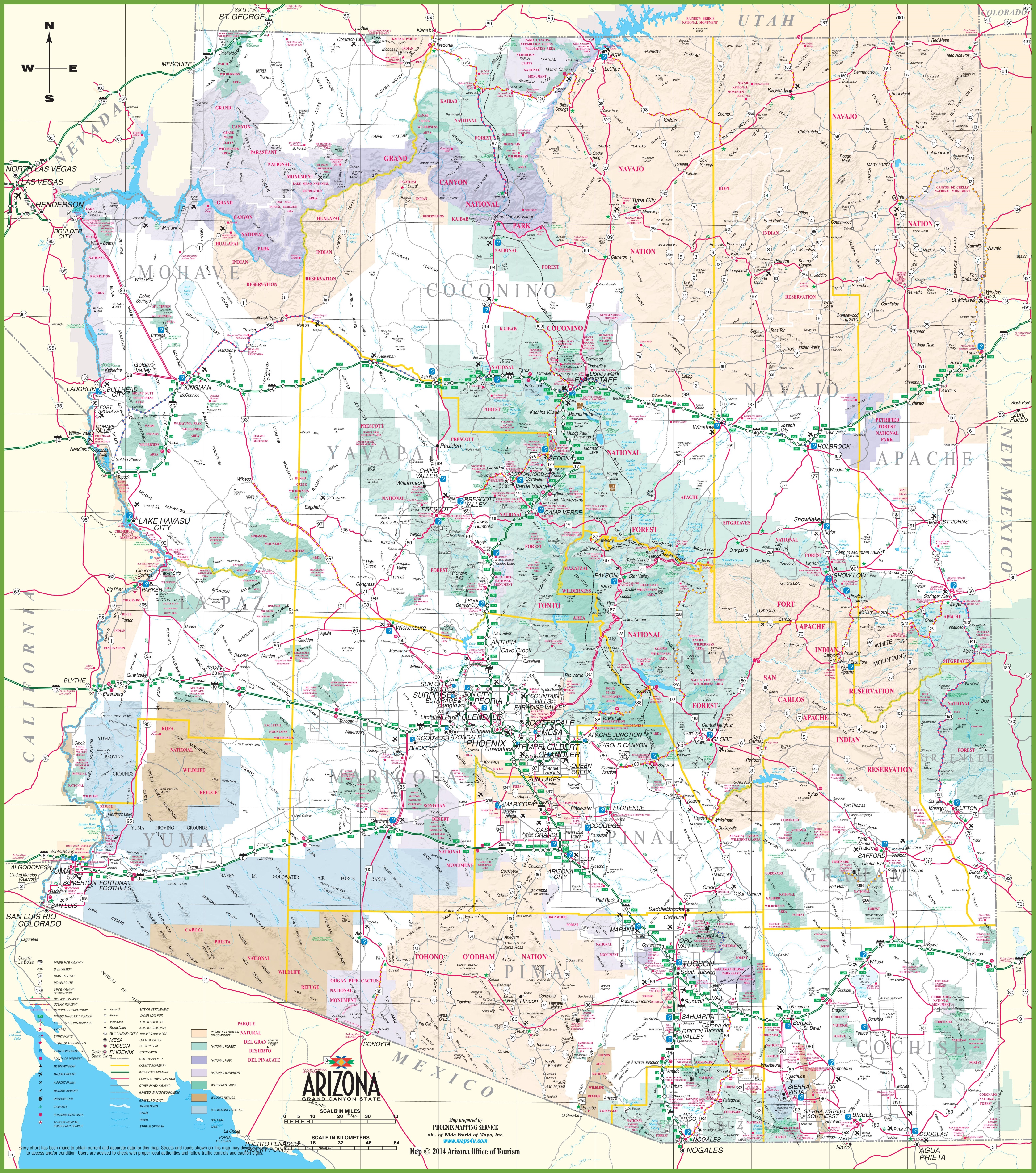 arizona state map with cities and towns Large Detailed Map Of Arizona With Cities And Towns arizona state map with cities and towns