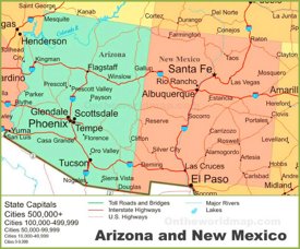 Map of Arizona and New Mexico