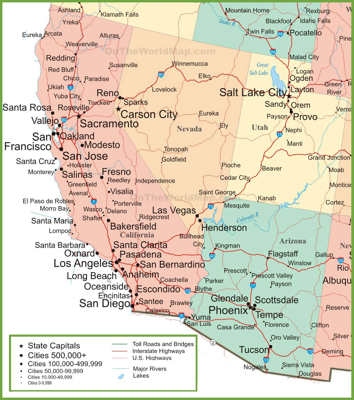 Map Of Arizona California Nevada And Utah