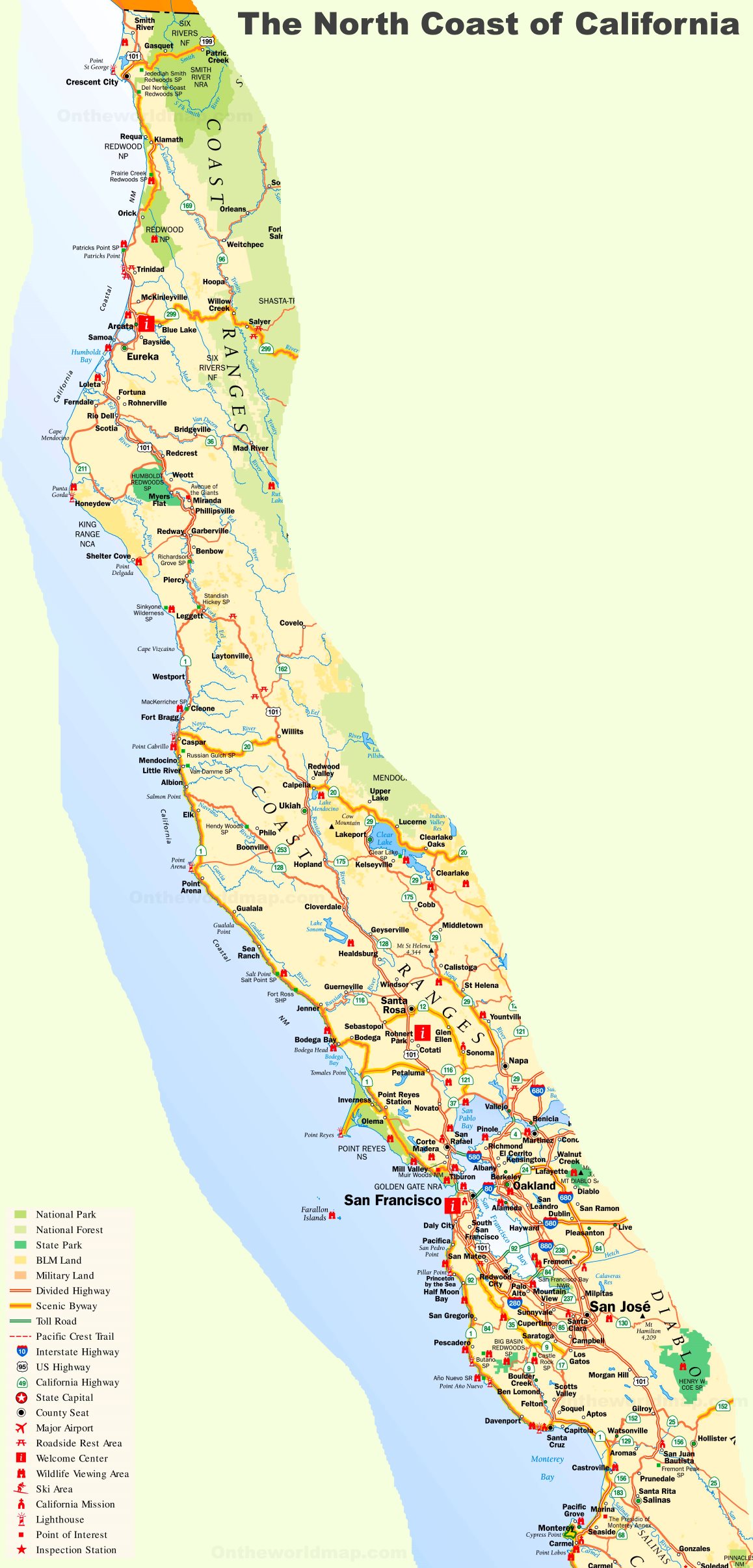 northern california coast map with cities California North Coast Map northern california coast map with cities