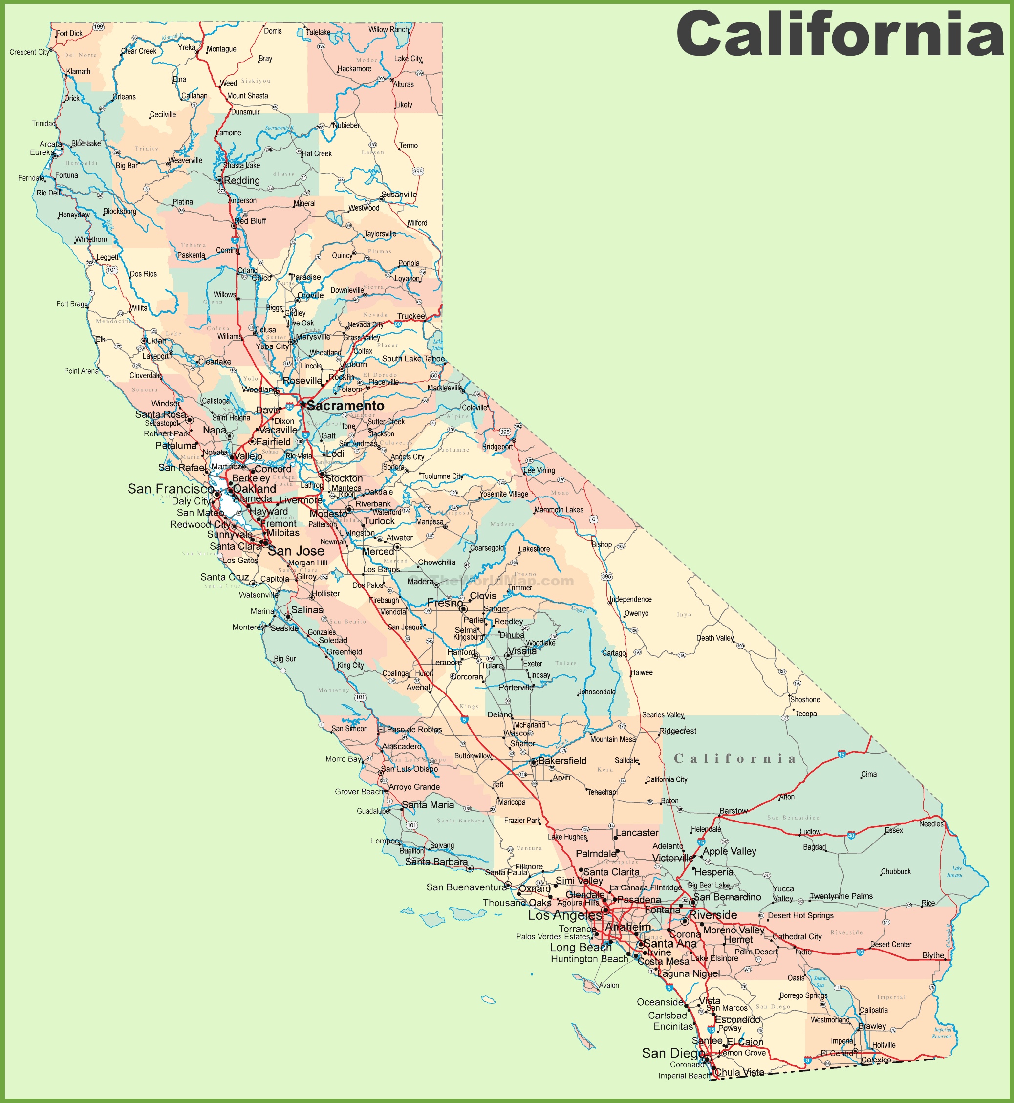 california map with counties and cities California Road Map california map with counties and cities