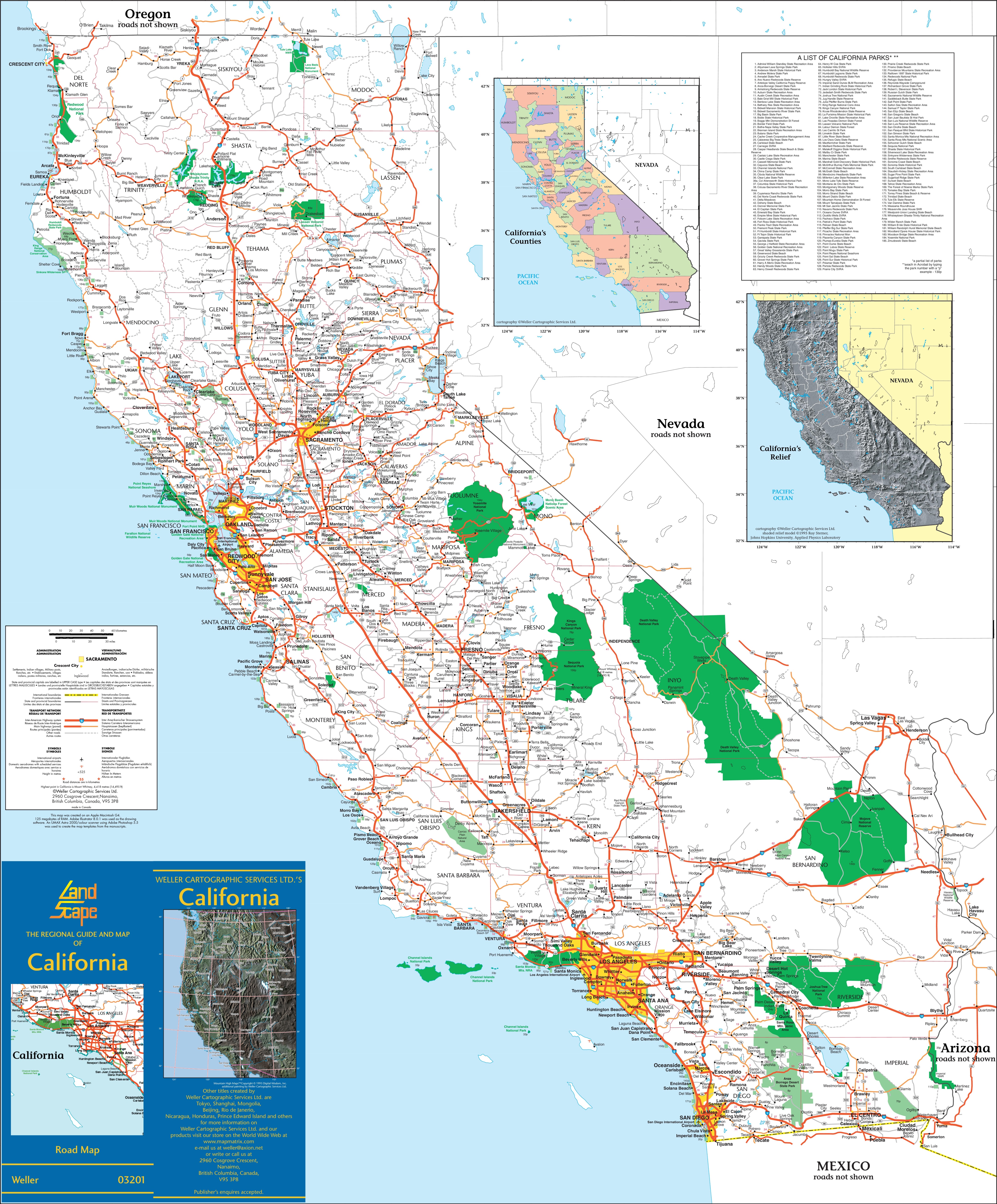 Large detailed map of California with cities and towns