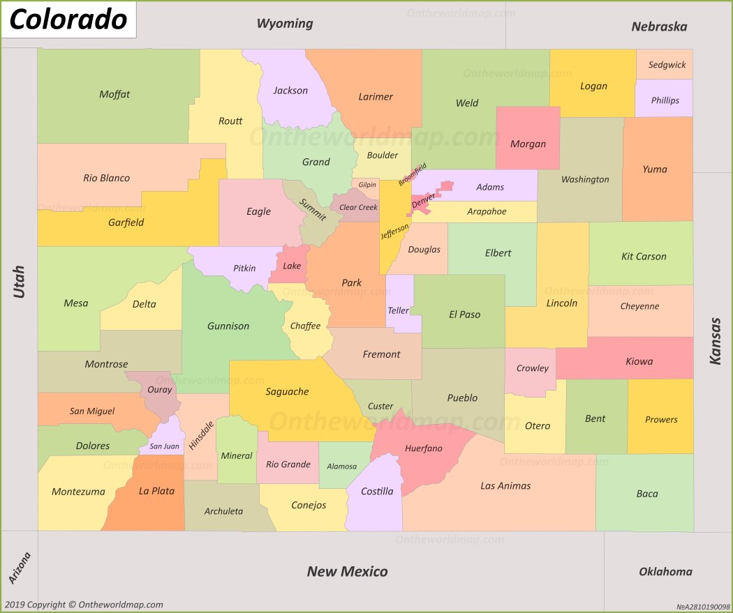 colorado state map with counties Colorado County Map colorado state map with counties