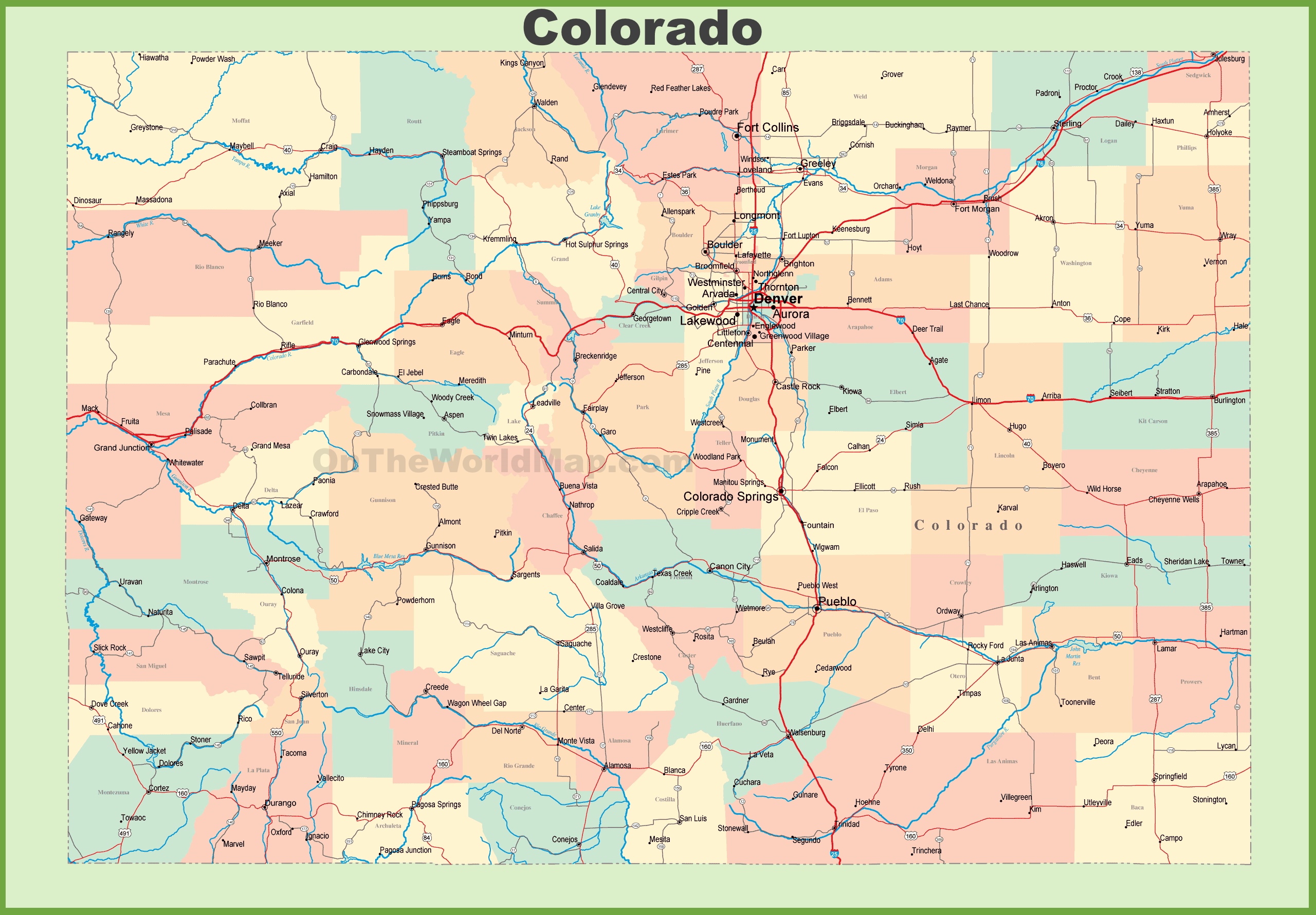 state map of colorado with cities Map Of Colorado With Cities And Towns state map of colorado with cities