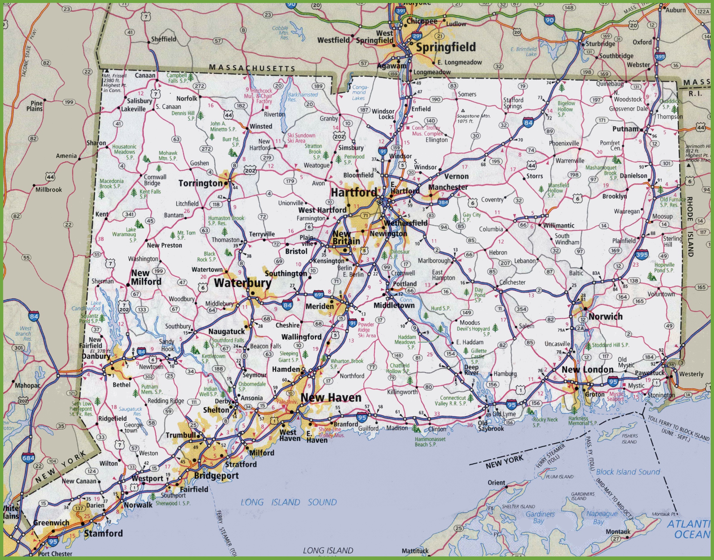 connecticut state map with cities Large Detailed Map Of Connecticut With Cities And Towns connecticut state map with cities