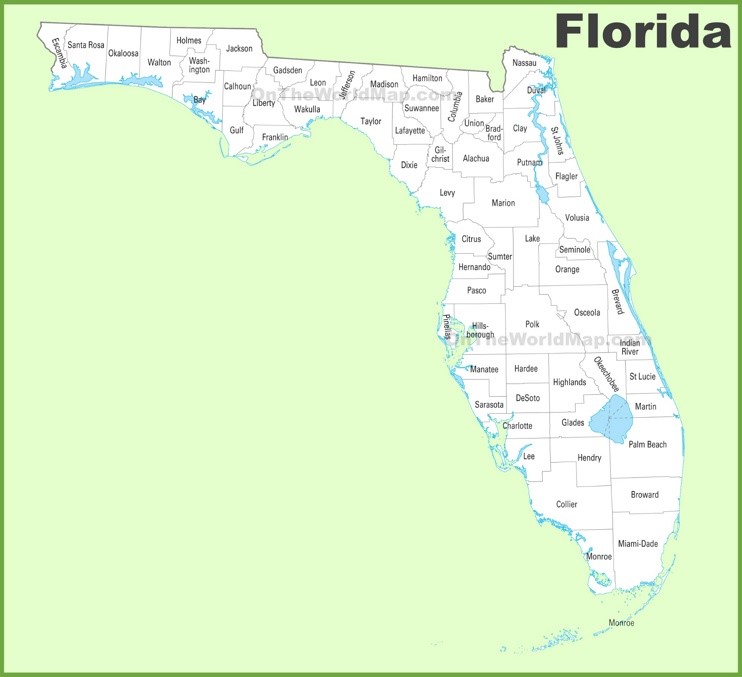 Florida County Map Ontheworldmap
