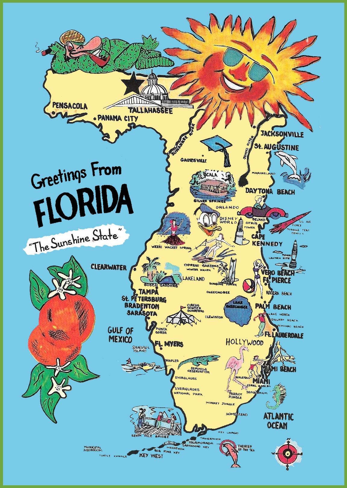 map of florida tourist attractions Pictorial Travel Map Of Florida map of florida tourist attractions