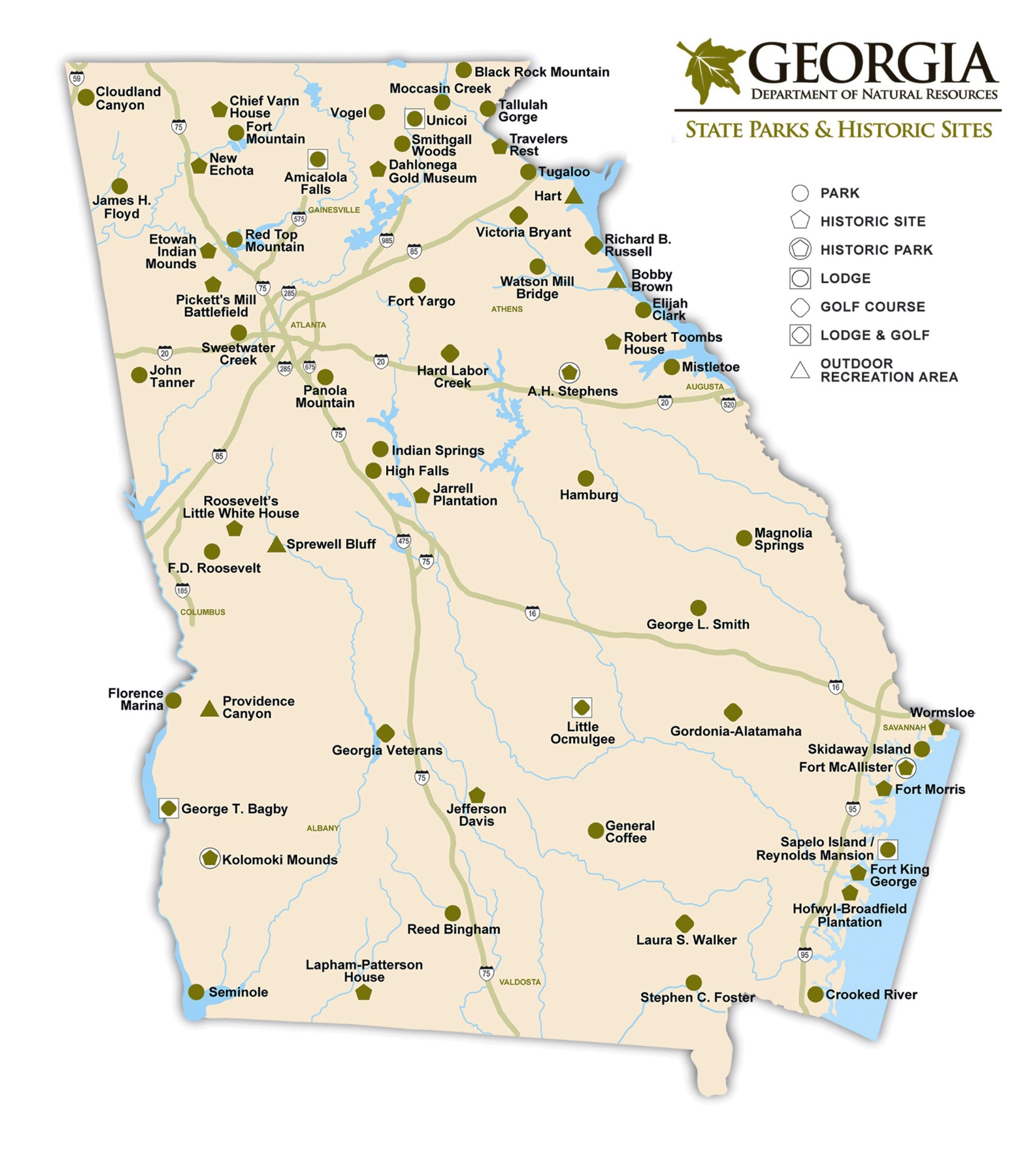 national parks in georgia map State Parks And Historic Sites Map Of Georgia national parks in georgia map