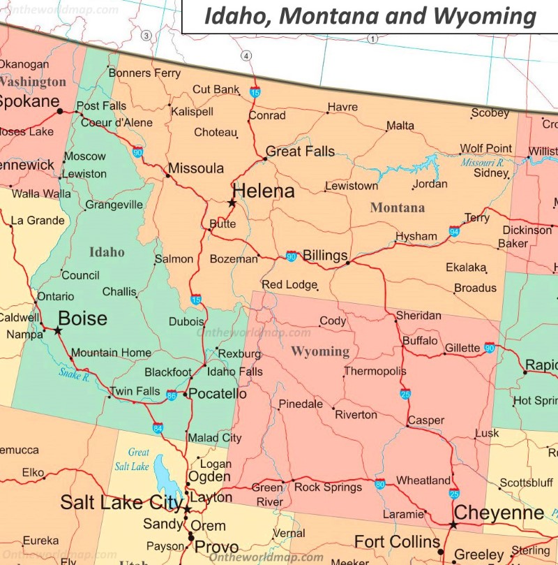 Map Of Idaho Wyoming And Montana