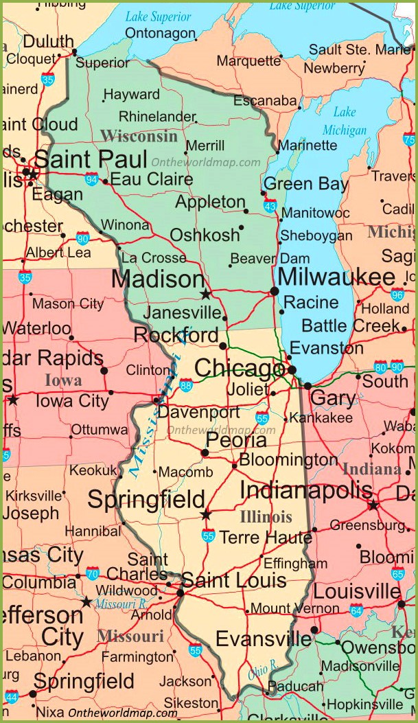 Map of Illinois and Wisconsin