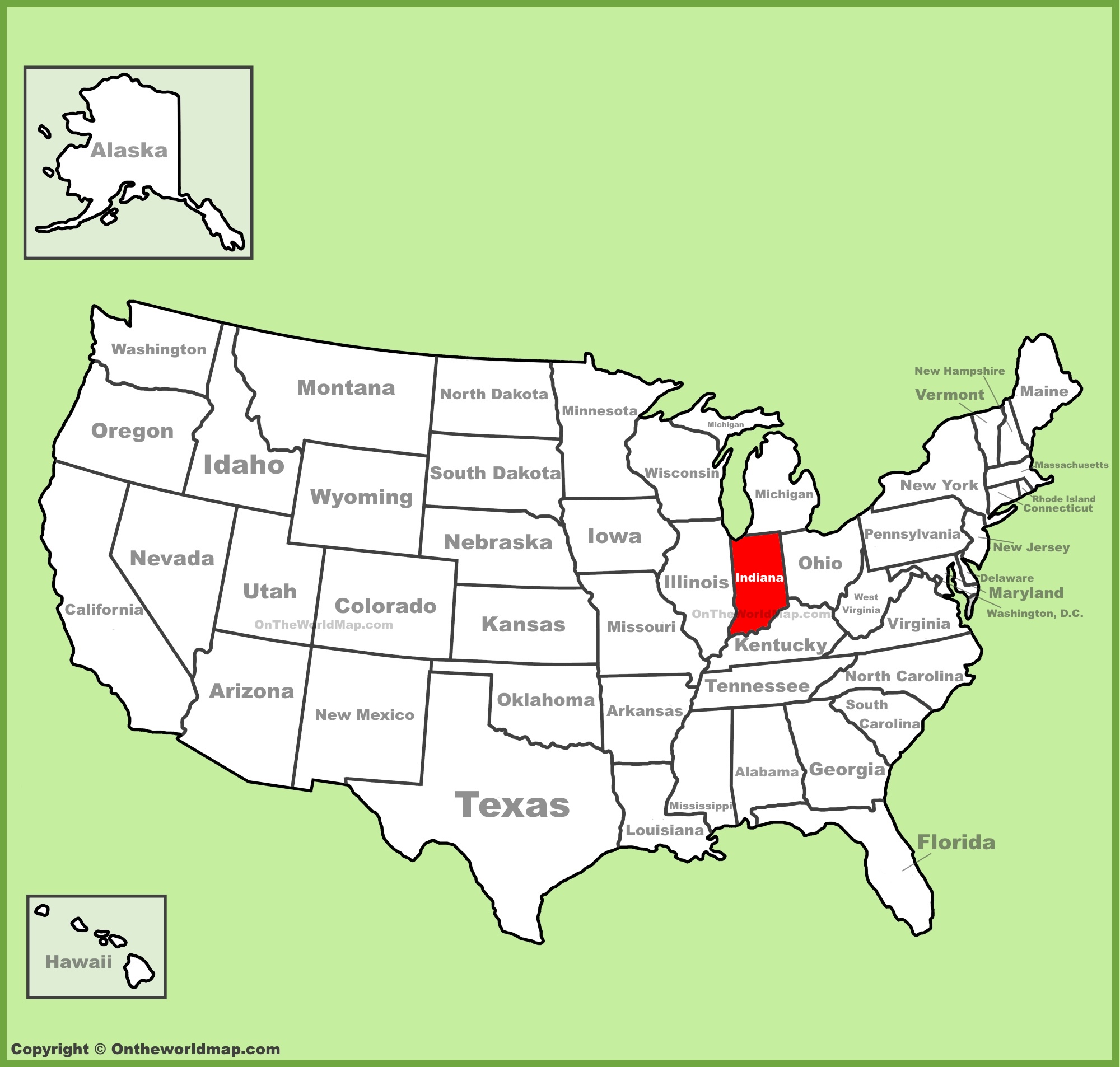 Indiana location on the U.S. Map