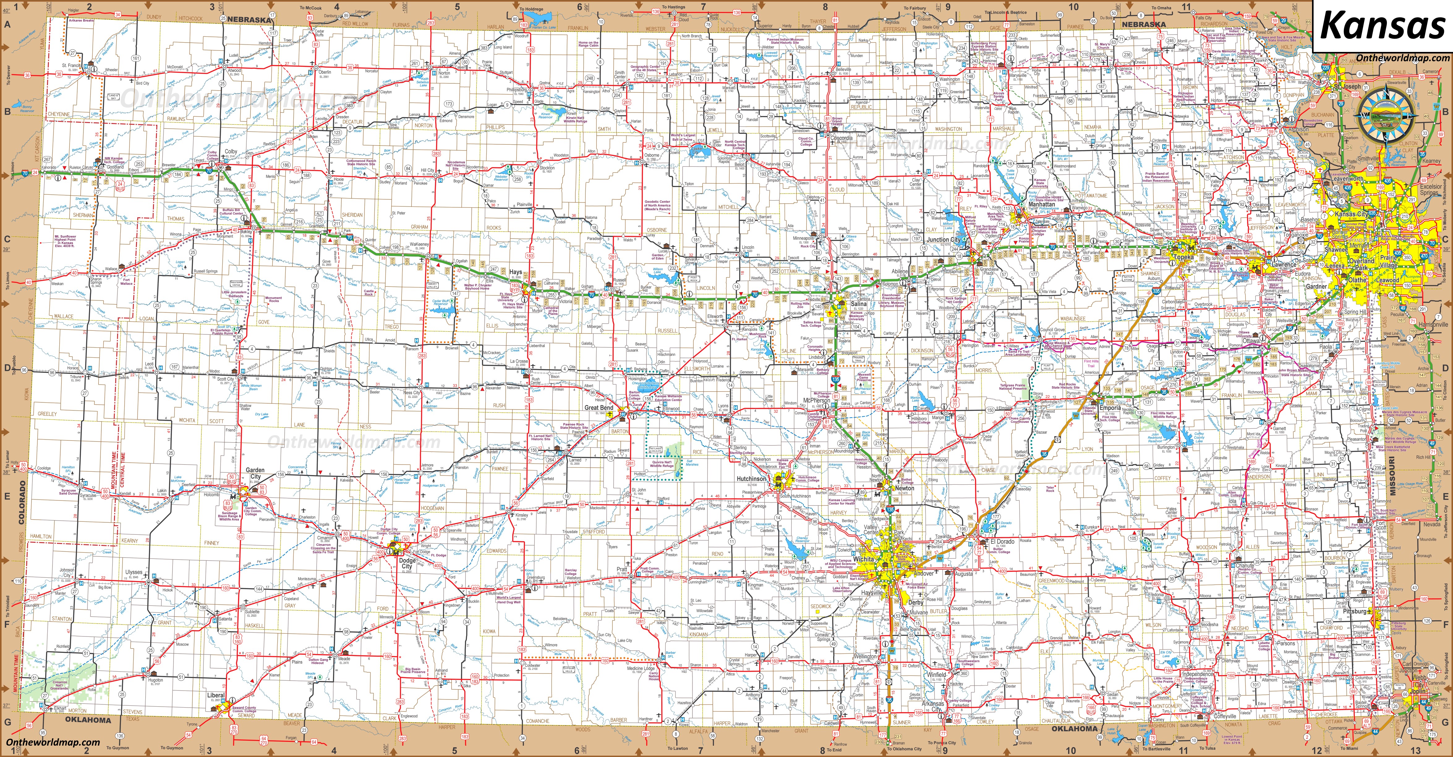 Kansas Map With Towns | Map Of The World