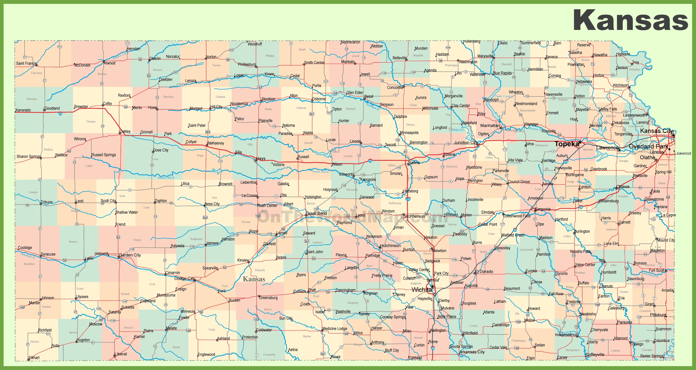 Road Map Of Kansas With Cities