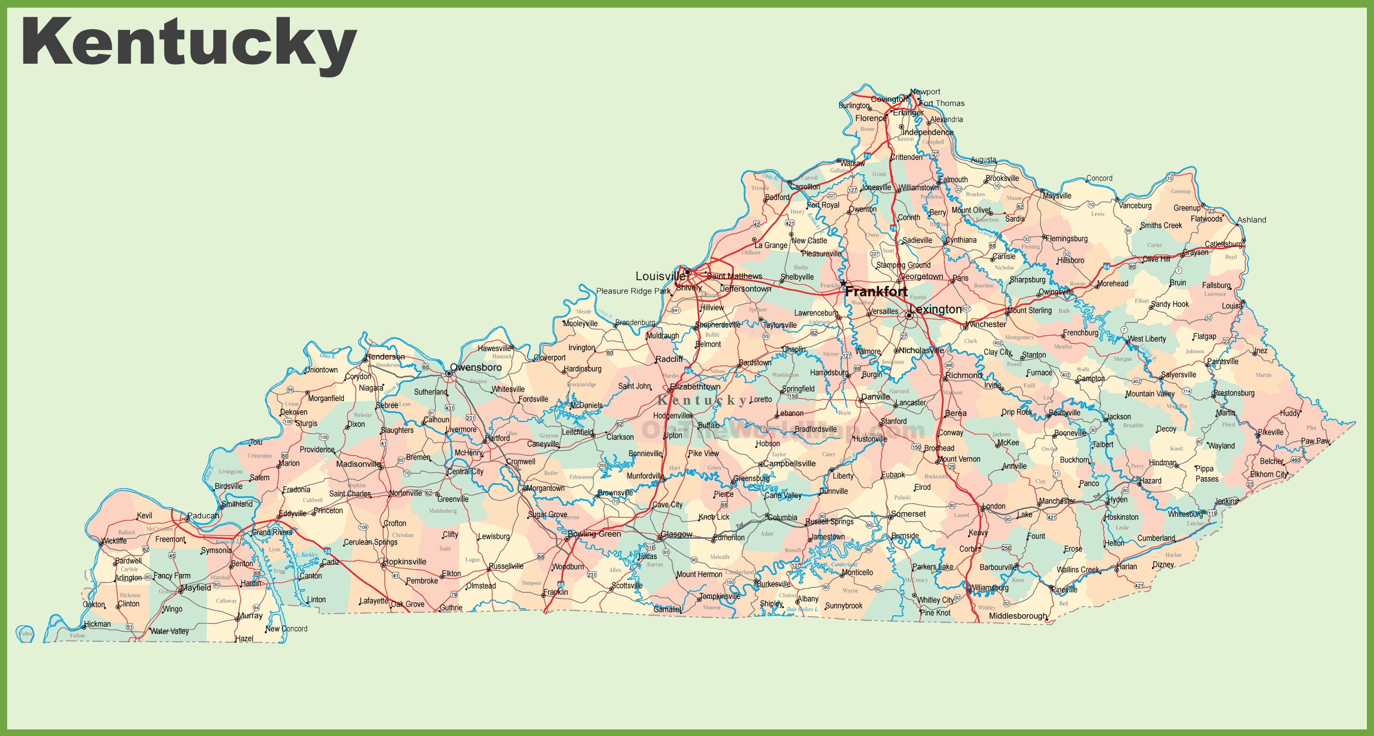 Road Map Of Kentucky With Cities