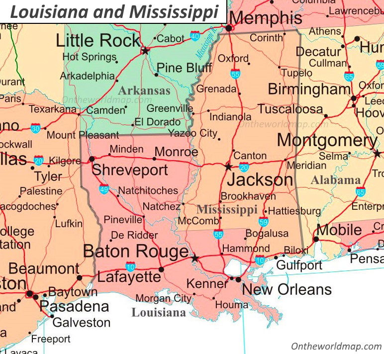 Map Of Louisiana And Mississippi