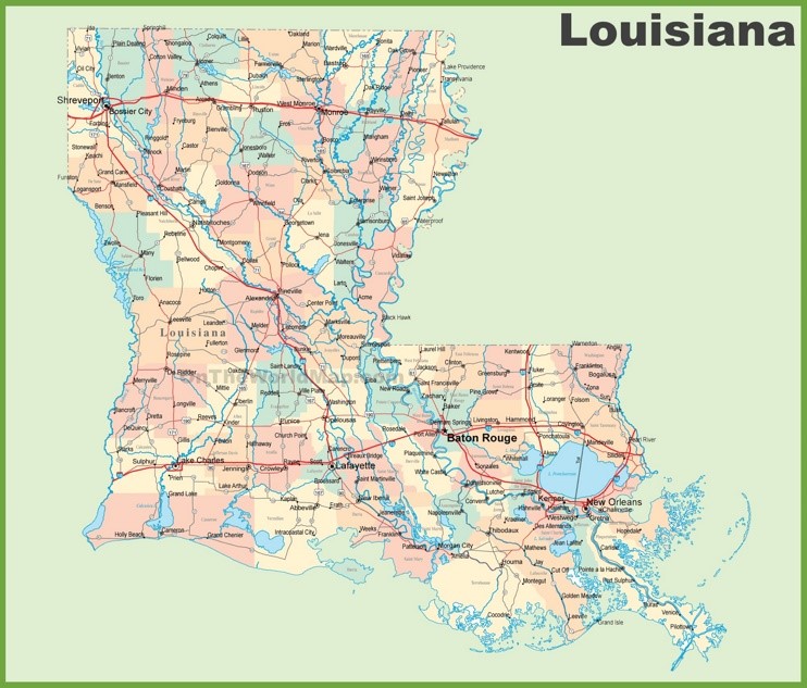 Road Map Of Louisiana With Cities