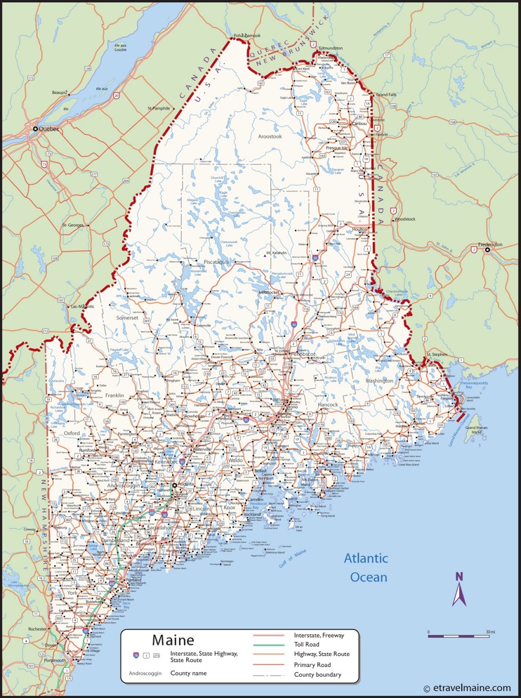 Large detailed map of Maine with cities and towns