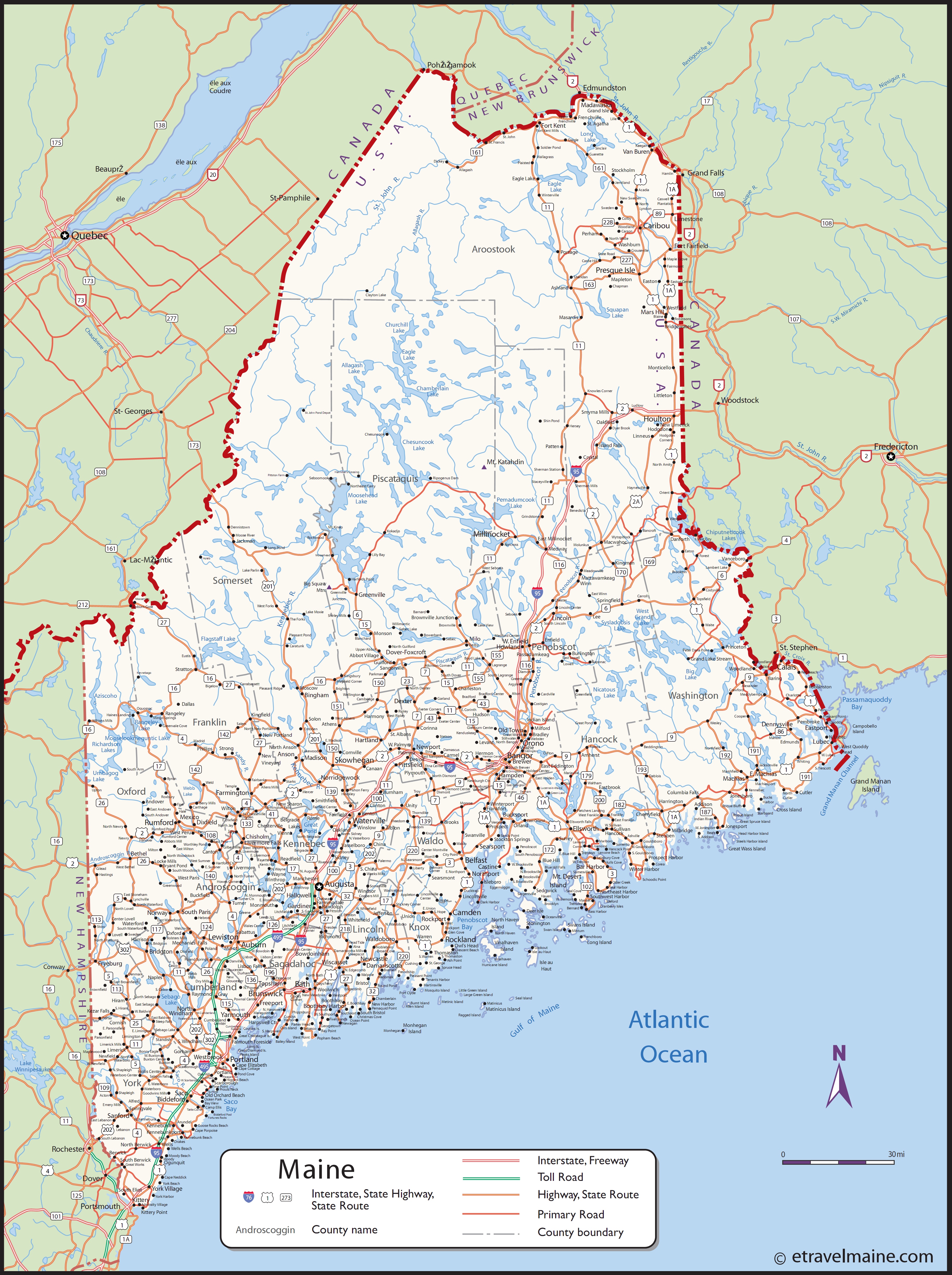 Large Detailed Map Of Maine With Cities And Towns