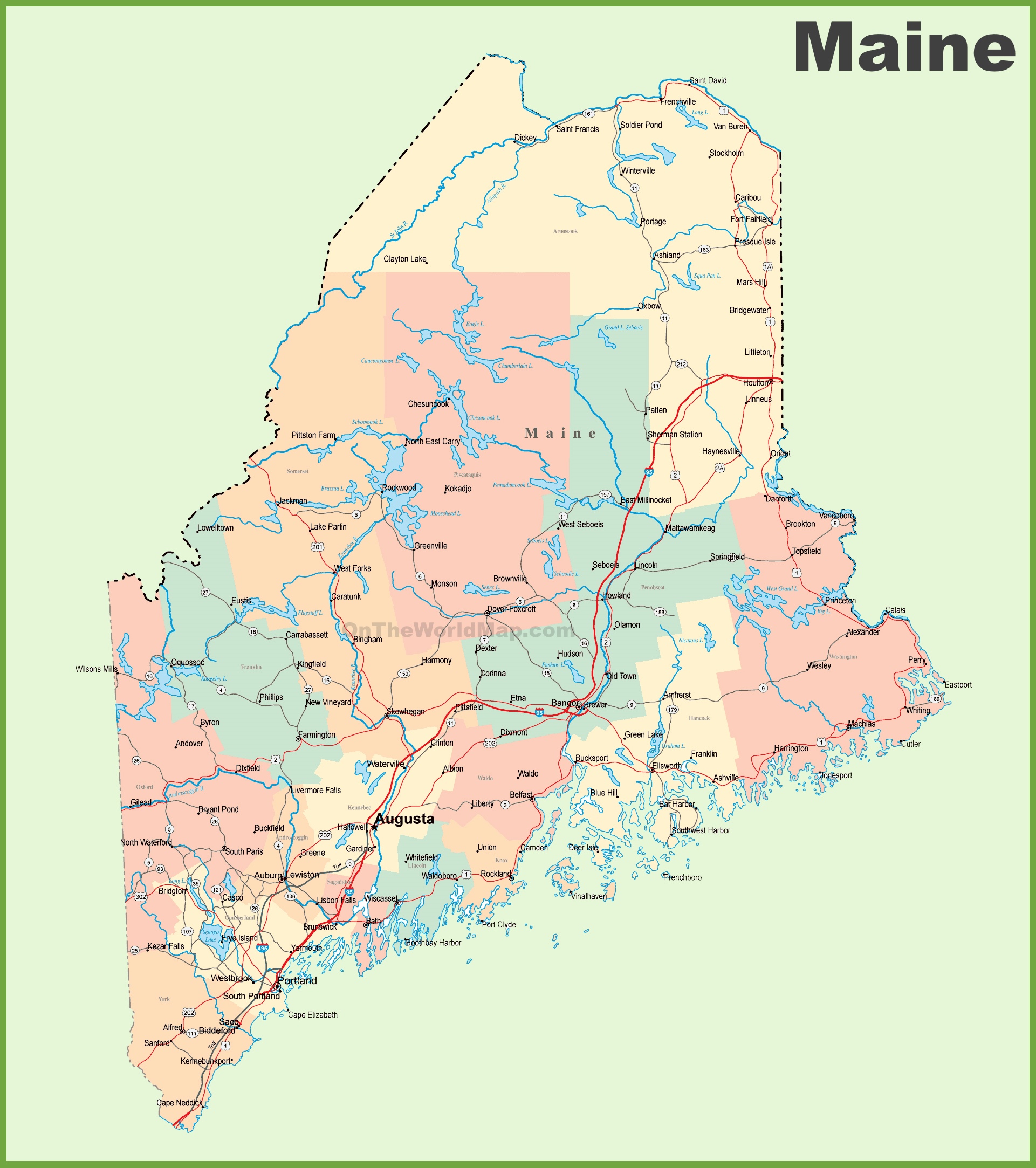 Road Map Of Maine With Cities