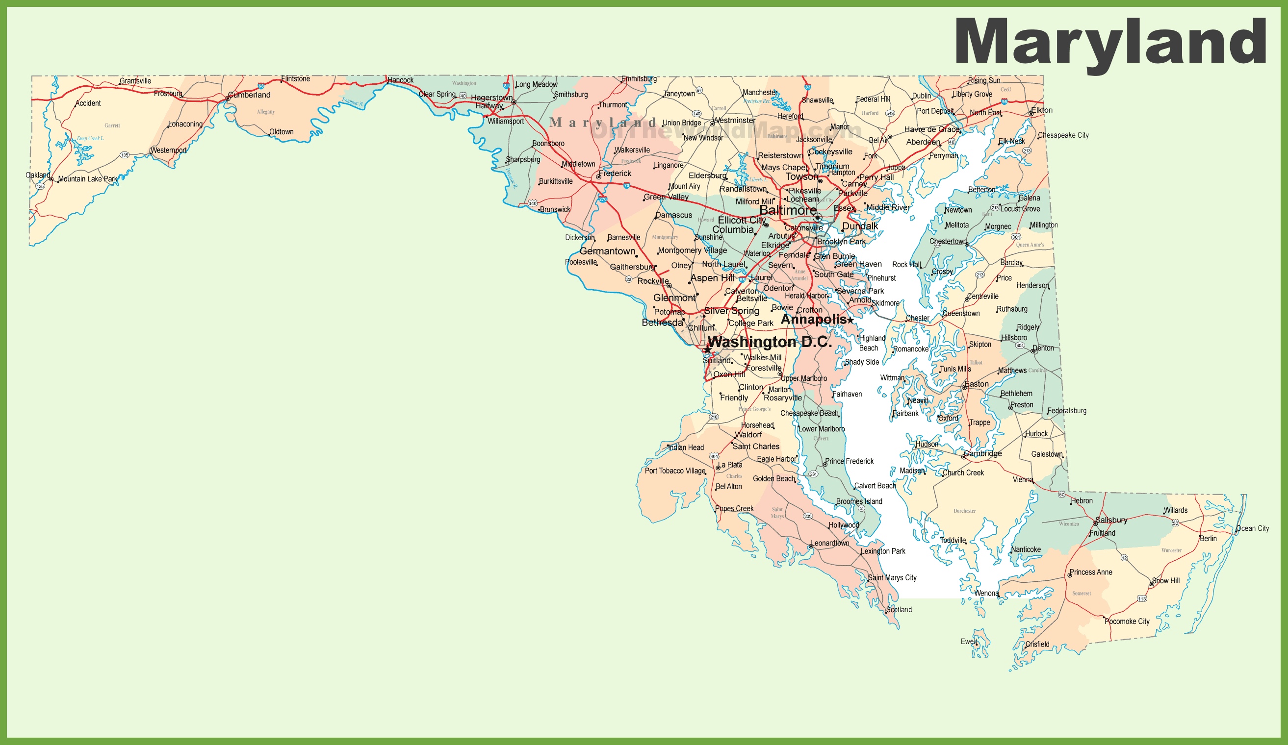 Road Map Of Maryland With Cities Ontheworldmap