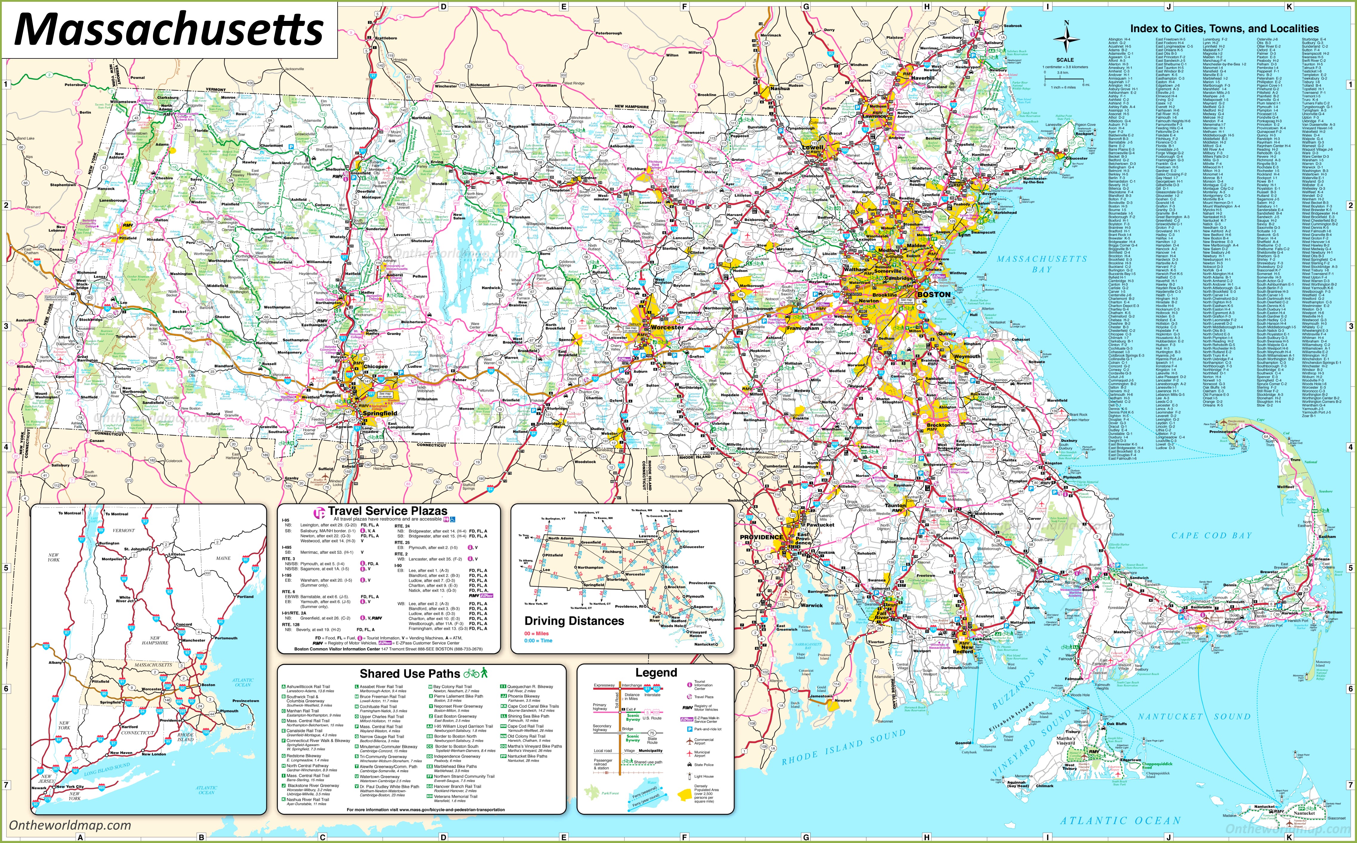 Massachusetts County Town Map