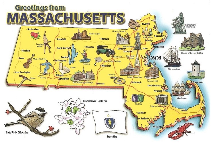 Pictorial travel map of Massachusetts