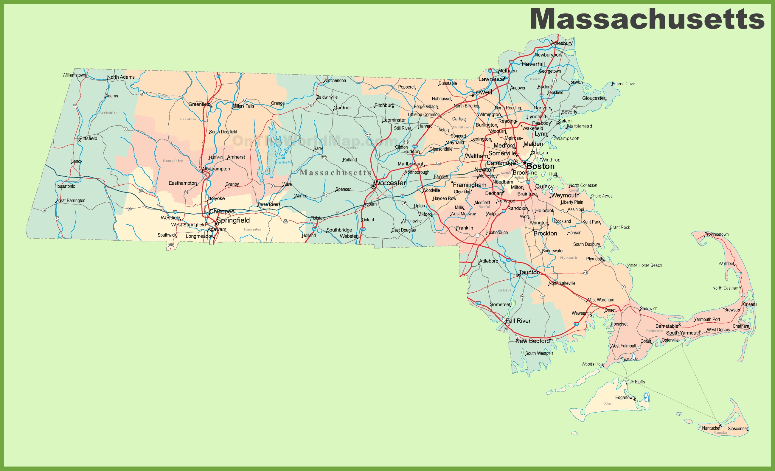 Road Map Of Massachusetts With Cities 7019