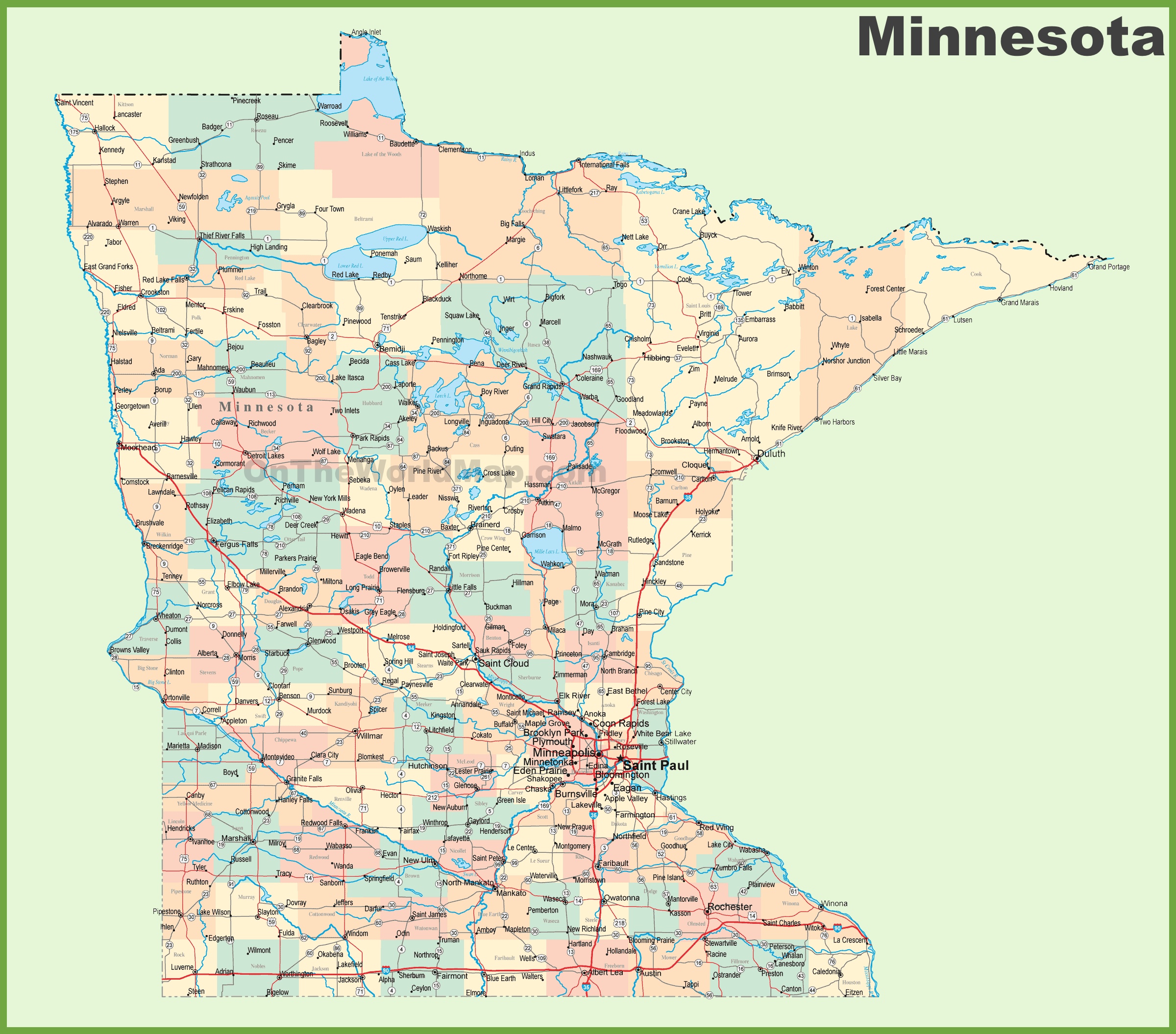 Road Map Of Minnesota With Cities