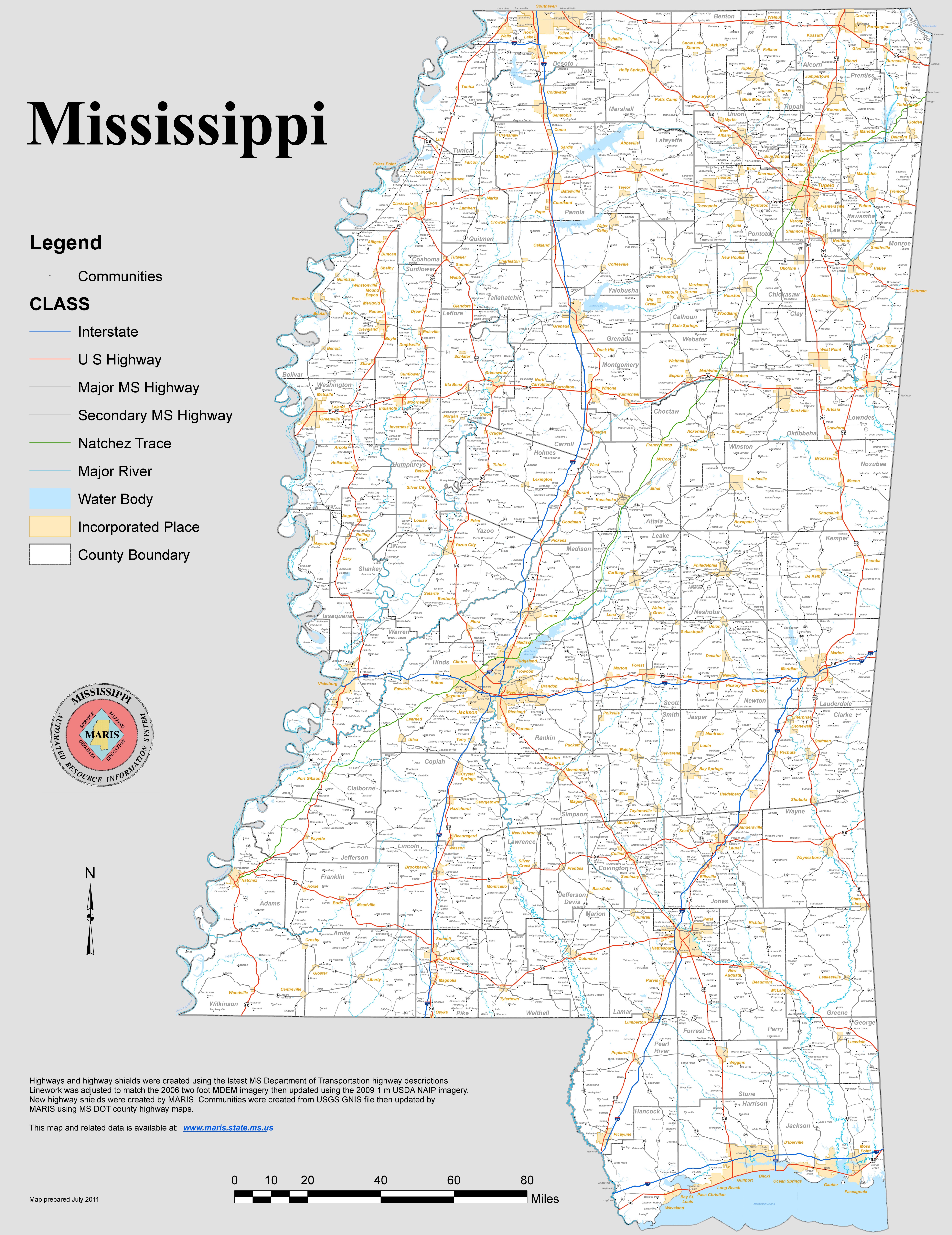 Large Detailed Map Of Mississippi With Cities And Towns