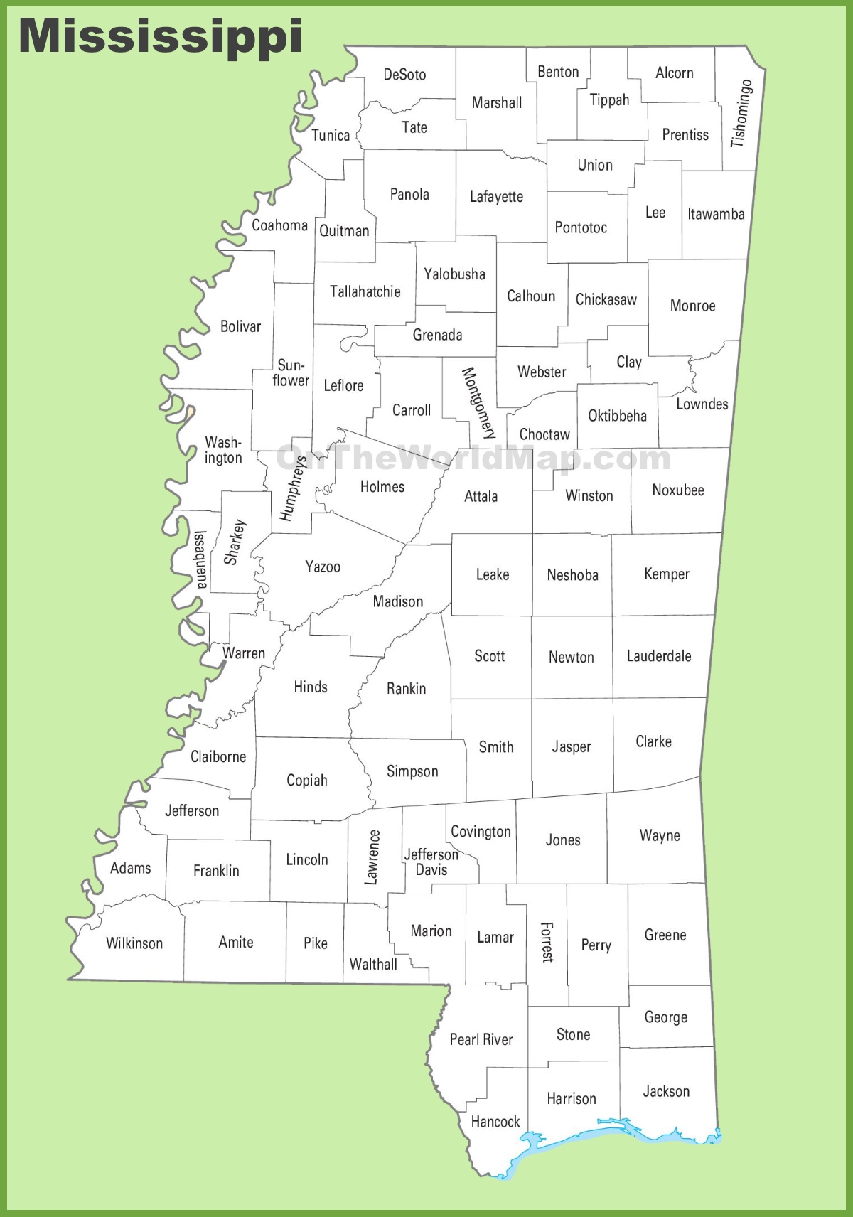 Printable Map Of Mississippi Counties Printable World Holiday