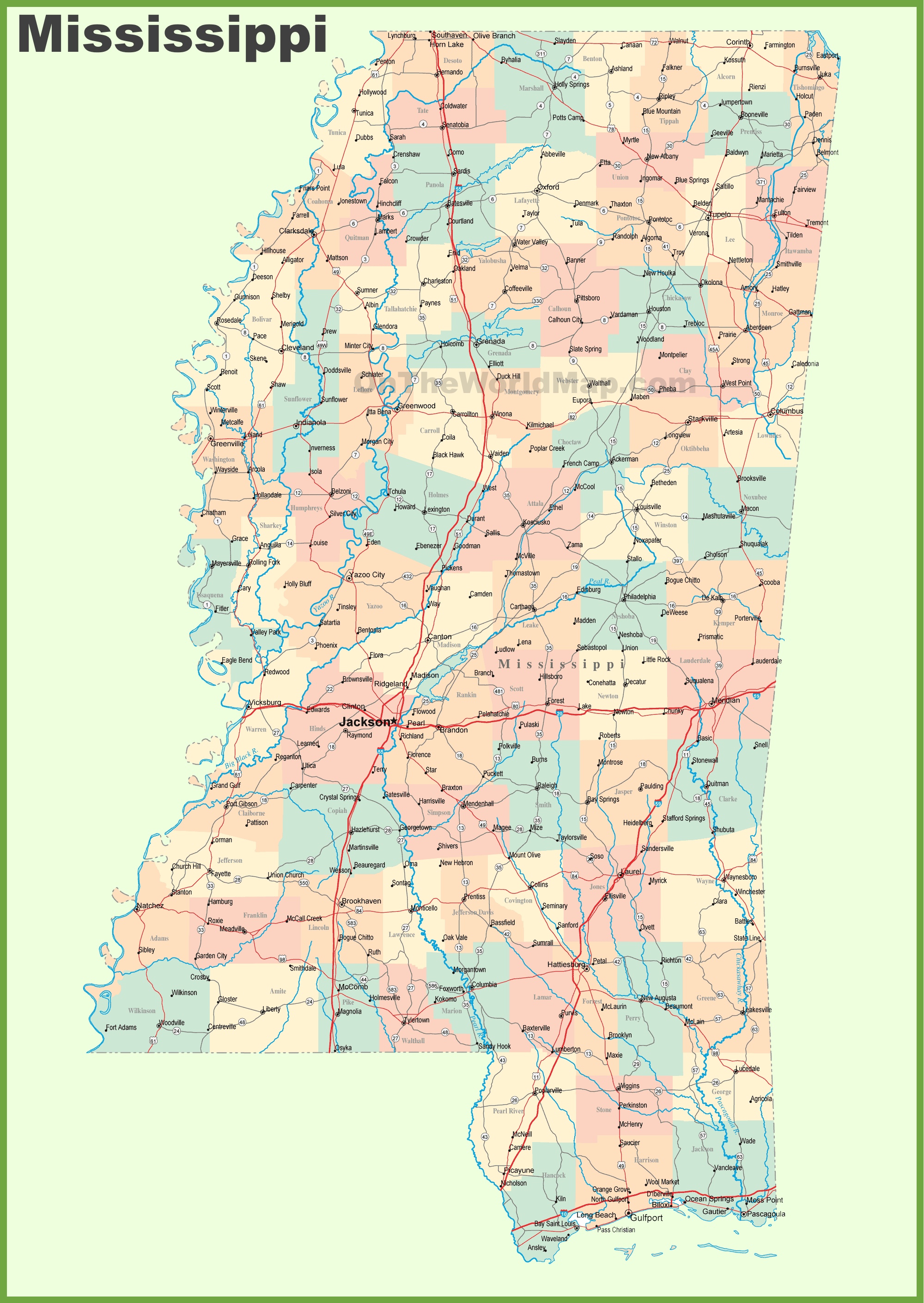 Printable Mississippi County Map