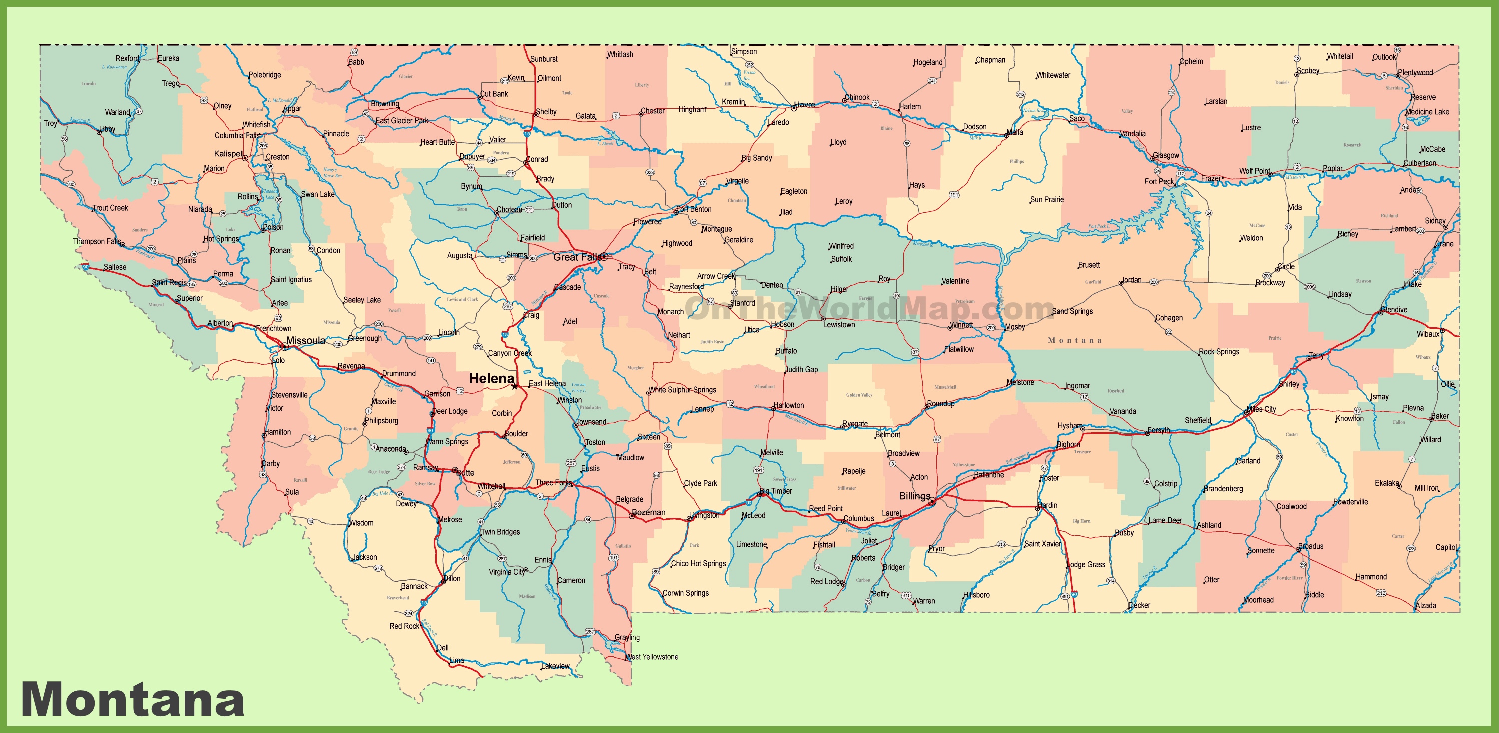 Road Map Of Montana With Cities