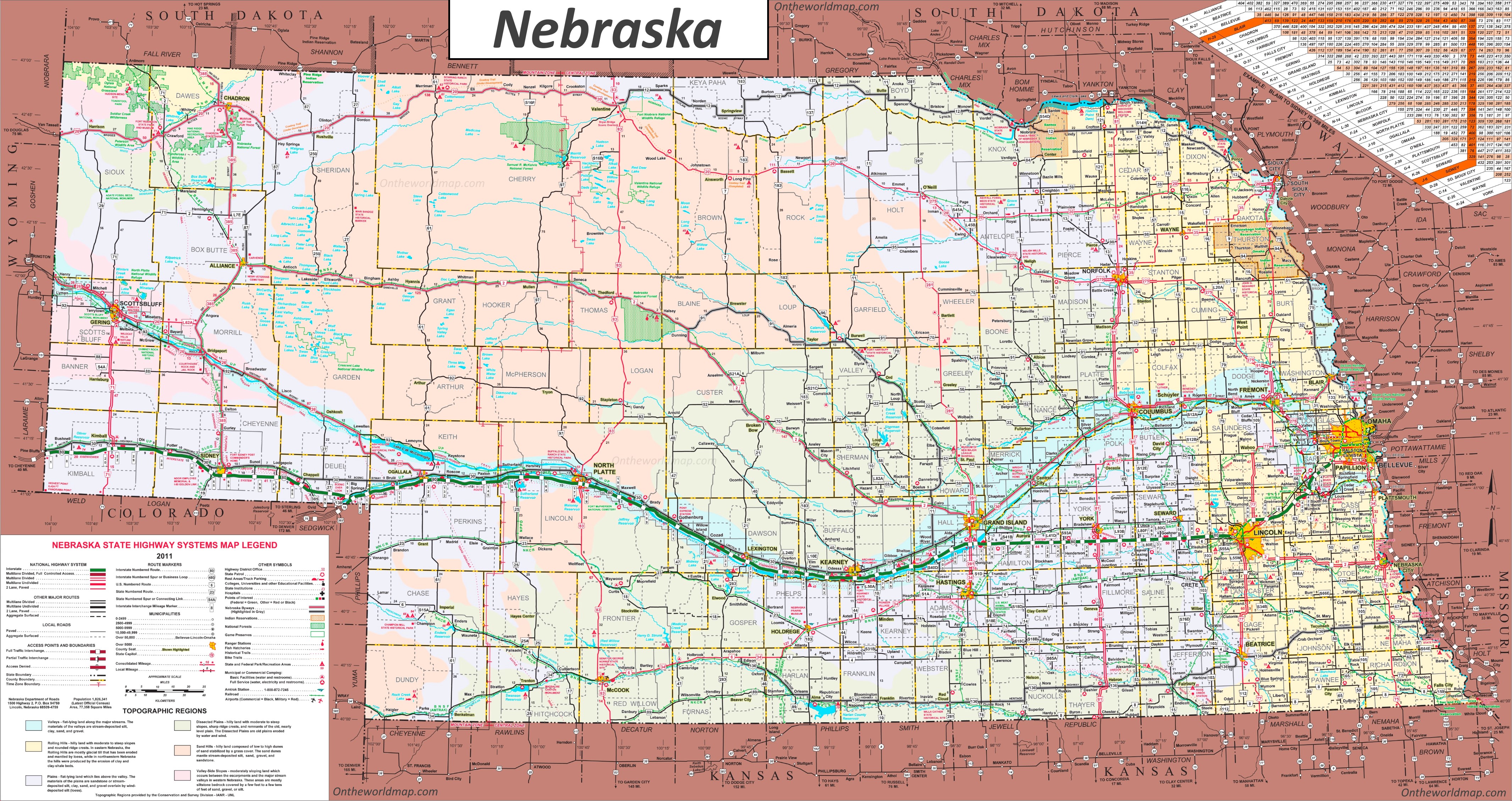 nebraska state map with cities Large Detailed Tourist Map Of Nebraska With Cities And Towns nebraska state map with cities