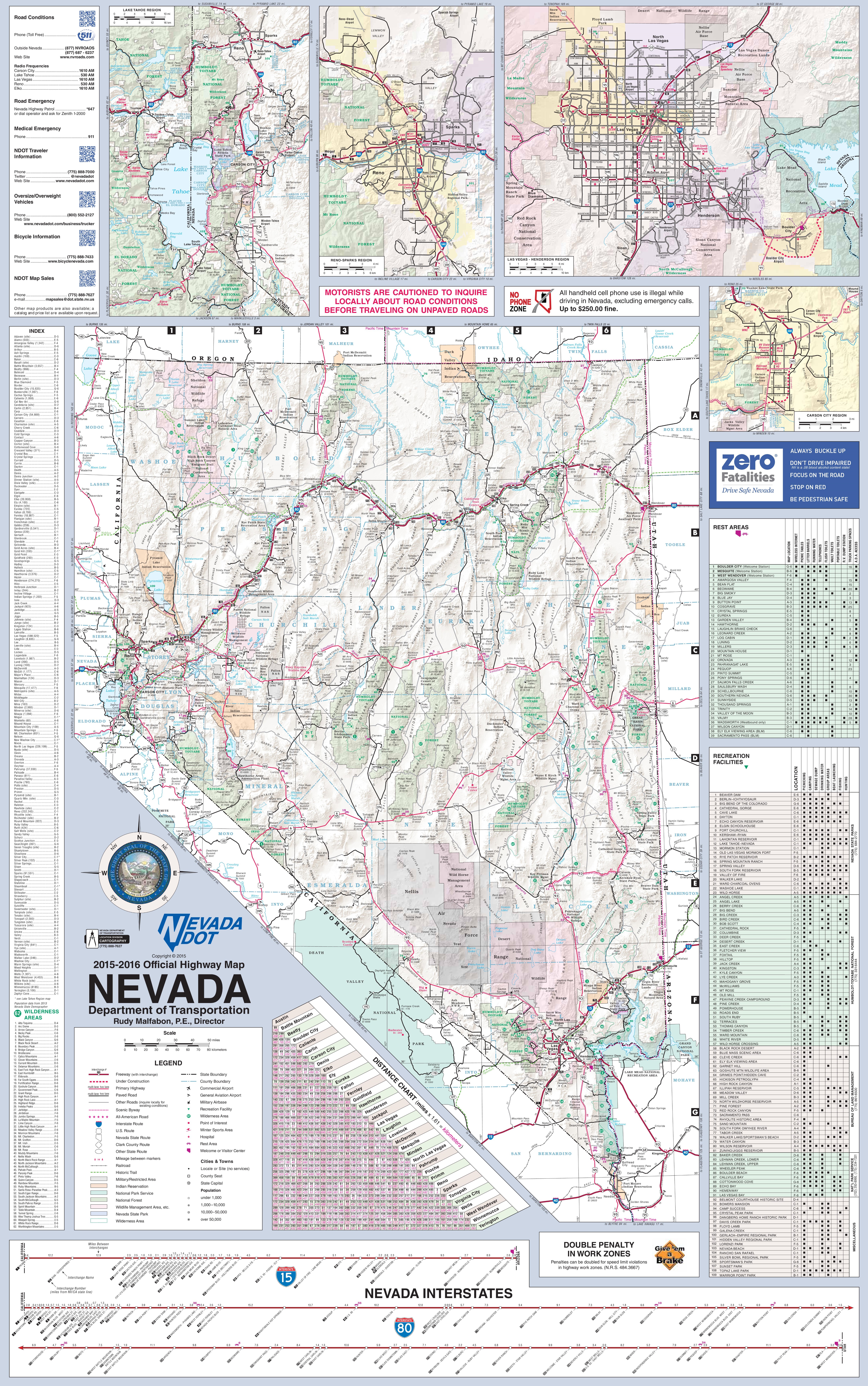 Large Detailed Tourist Map Of Nevada With Cities And Towns