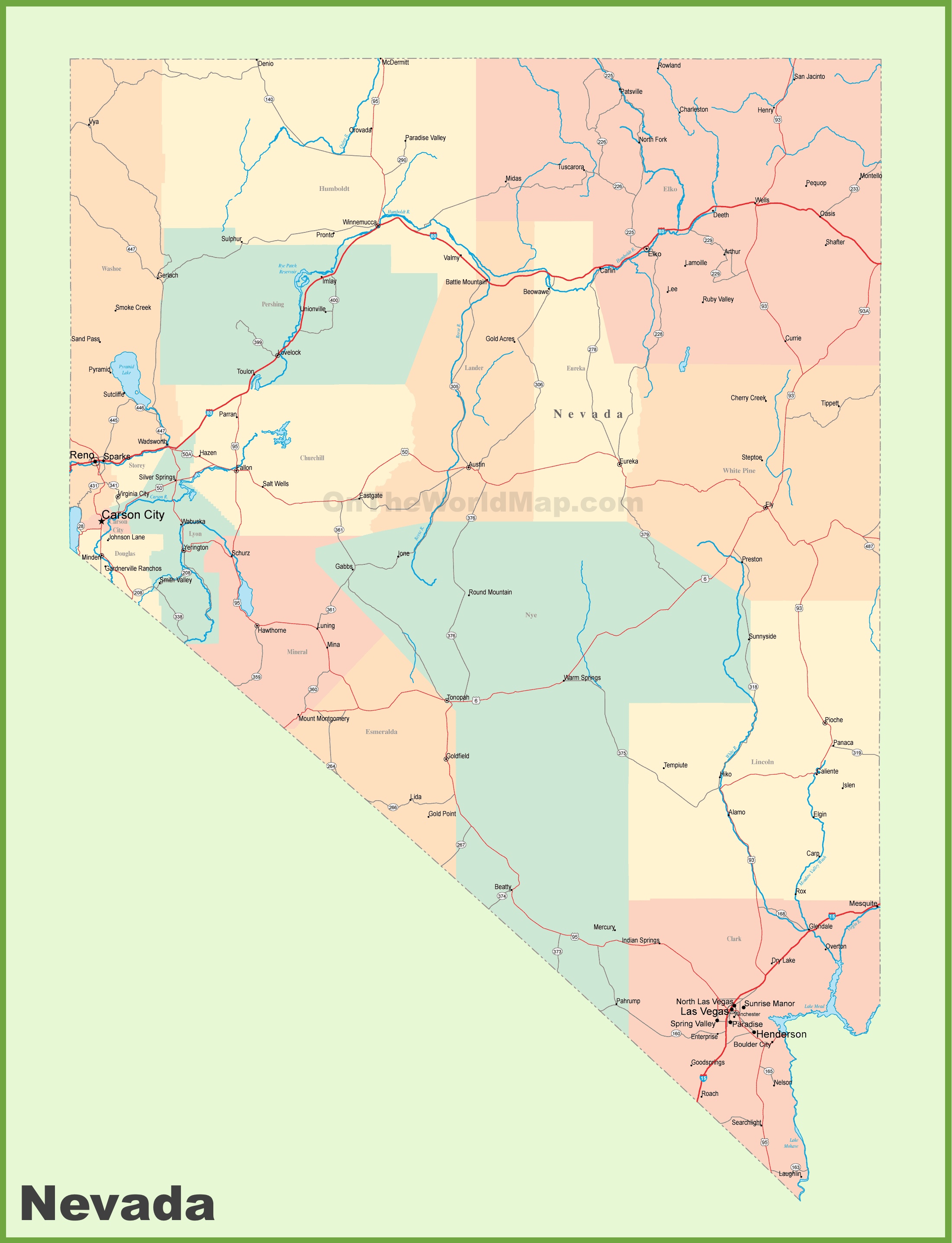 Road Map Of Nevada With Cities 