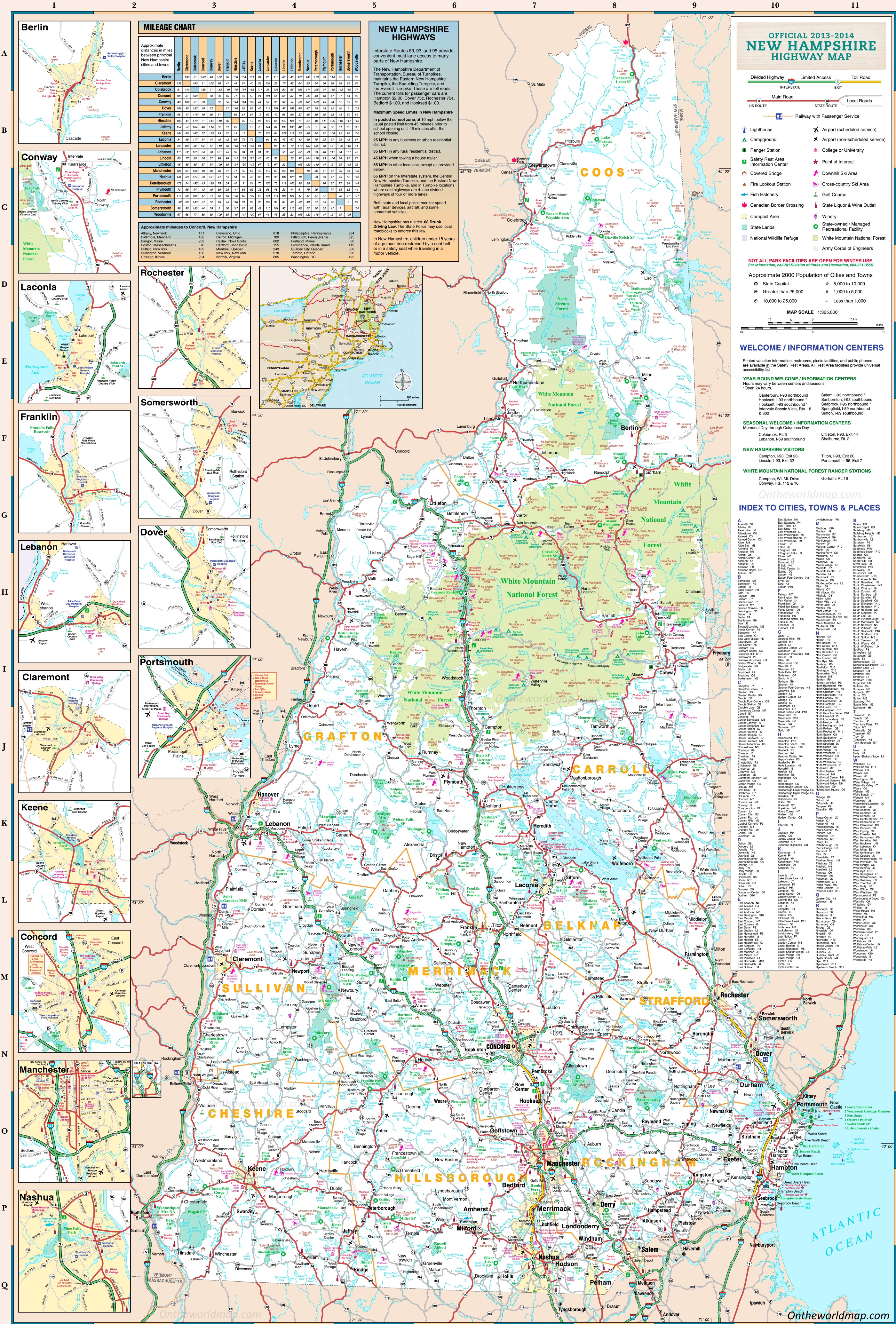 Large Detailed Tourist Map of New Hampshire With Cities And Towns