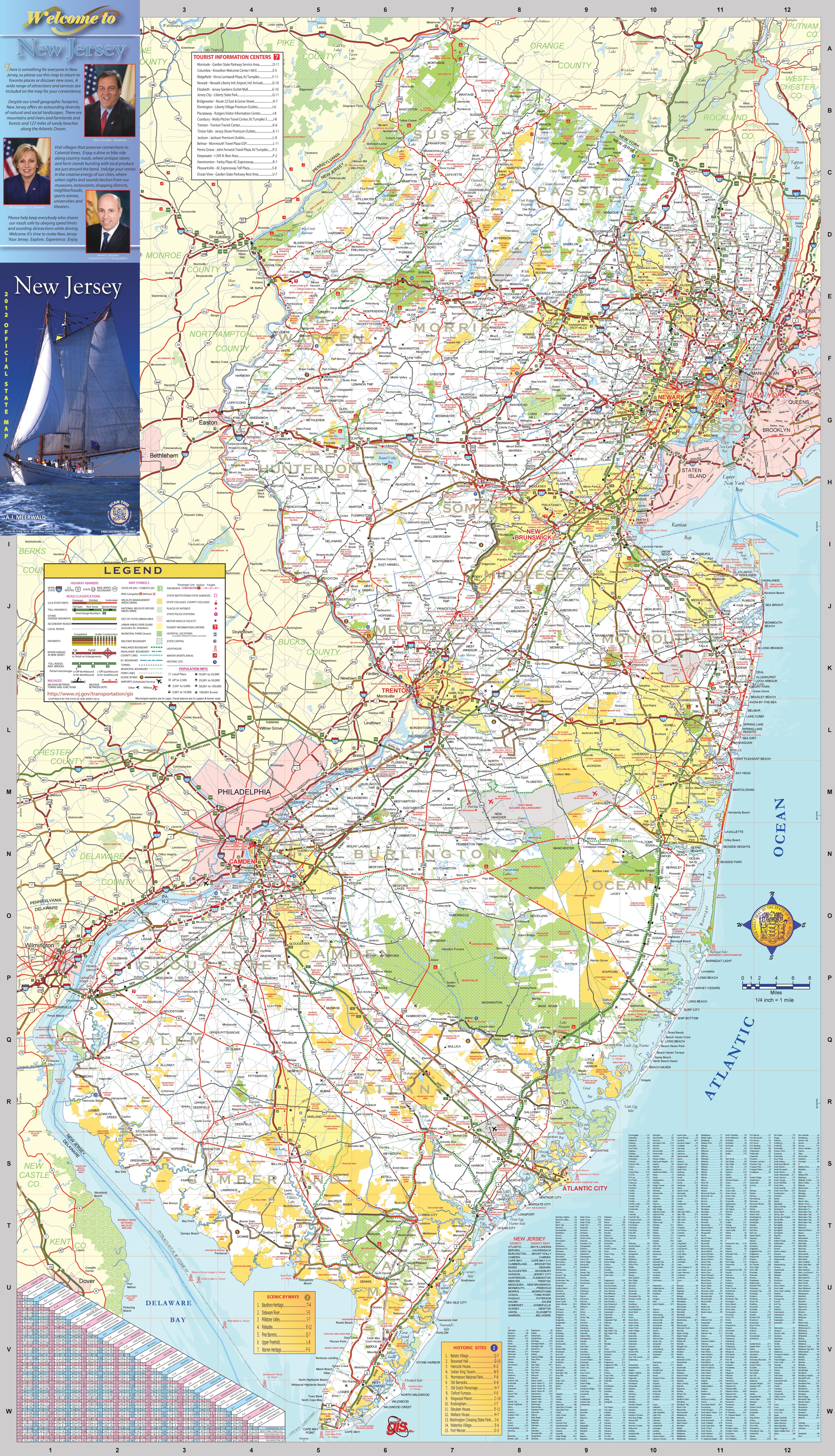 Large Detailed Tourist Map Of New Jersey With Cities And Towns