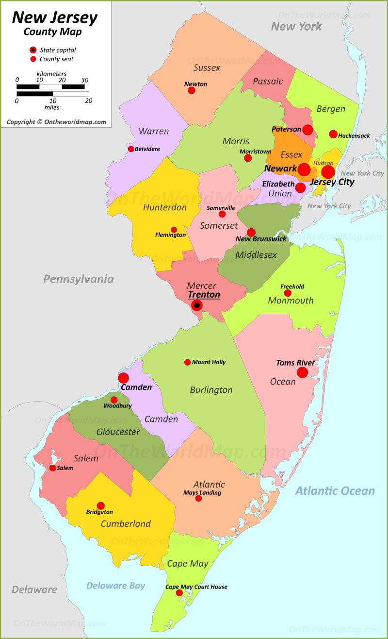 new jersey map by county New Jersey County Map new jersey map by county