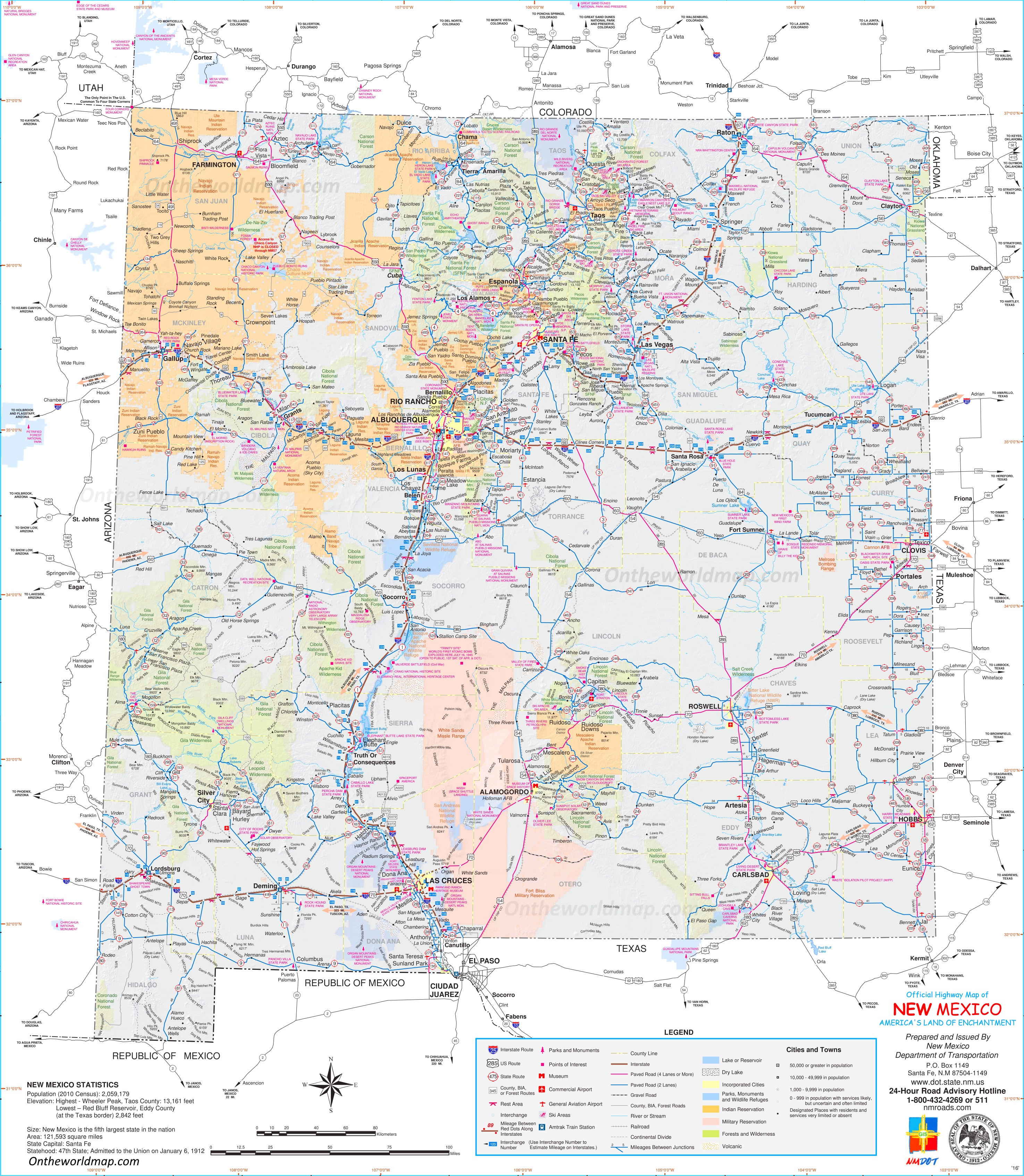 Detailed Map of New Mexico With Cities And Towns