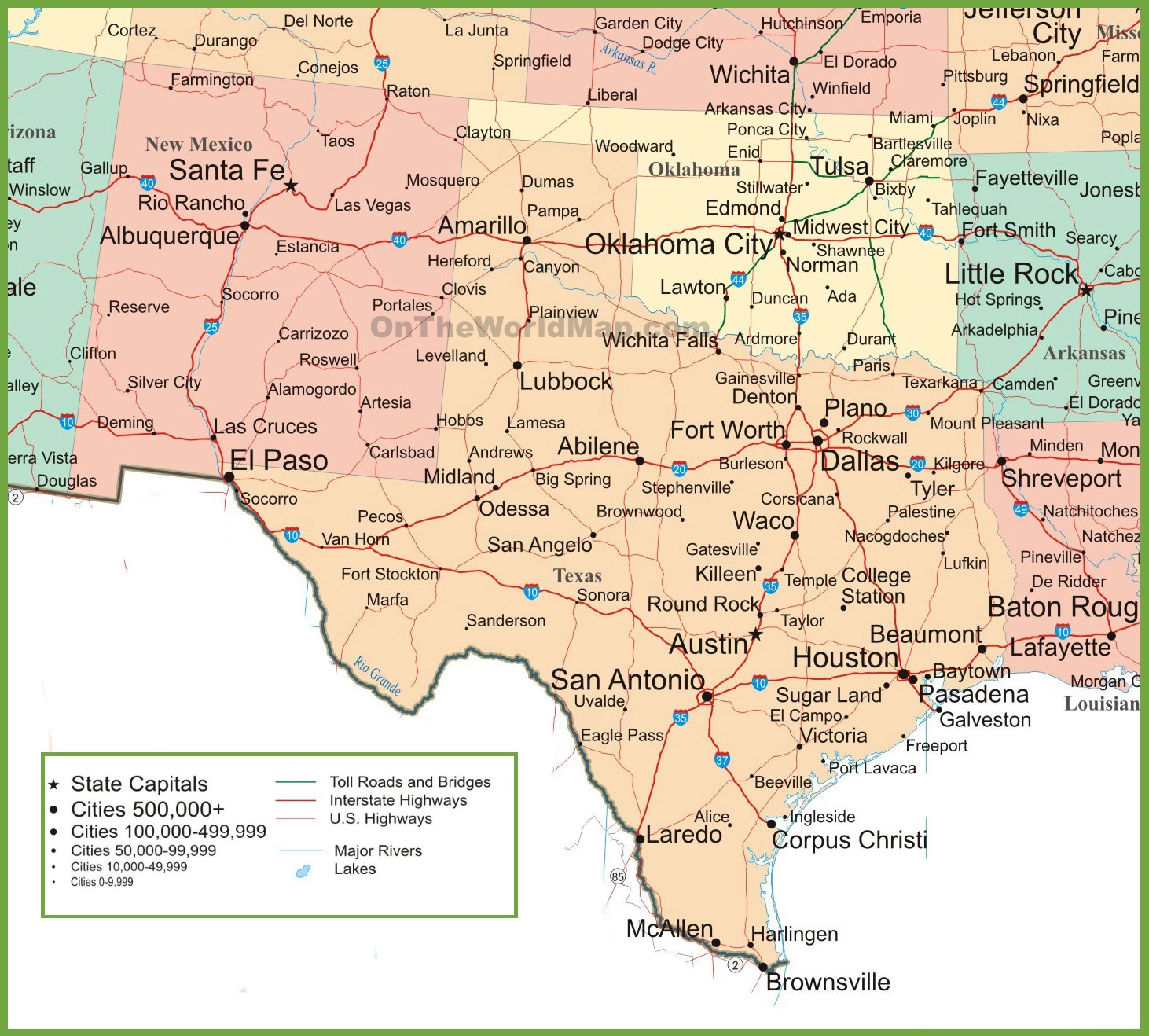 texas oklahoma map showing cities Map Of New Mexico Oklahoma And Texas texas oklahoma map showing cities