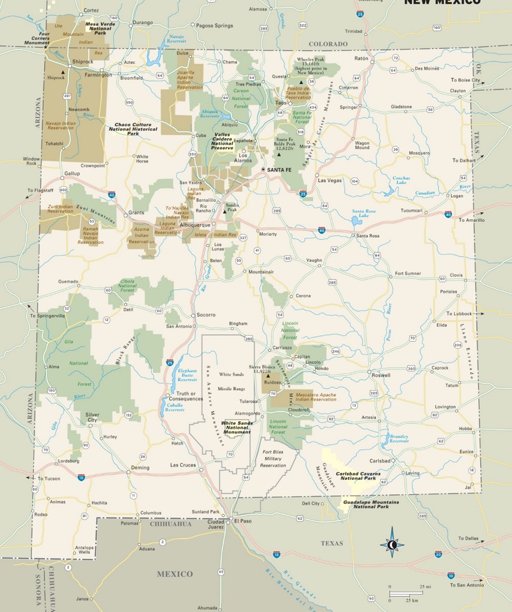 New Mexico national parks, monuments and forests map