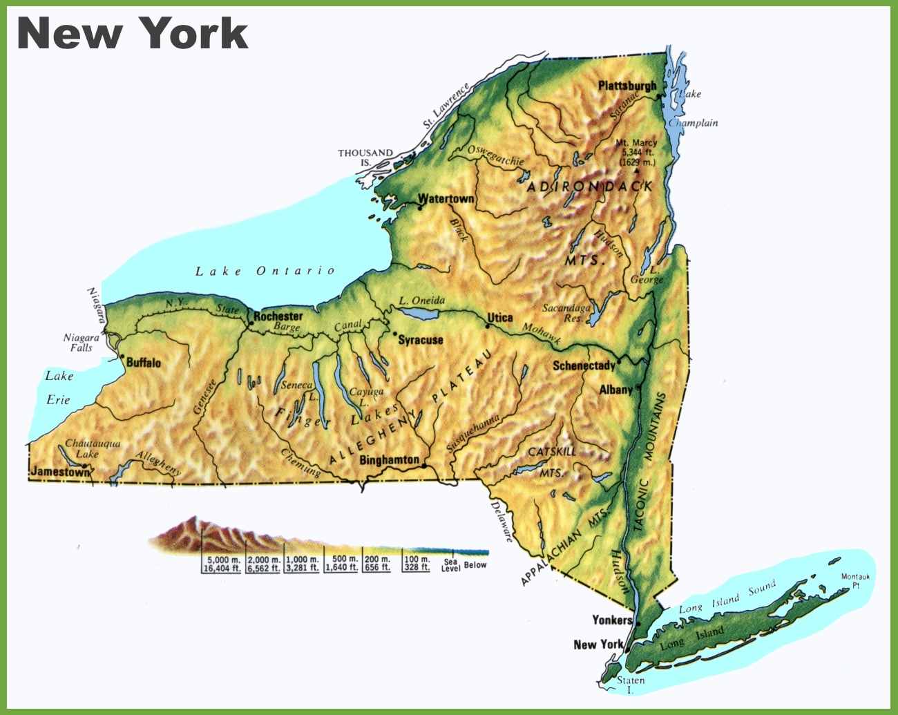 geographic map of new york New York Physical Map geographic map of new york