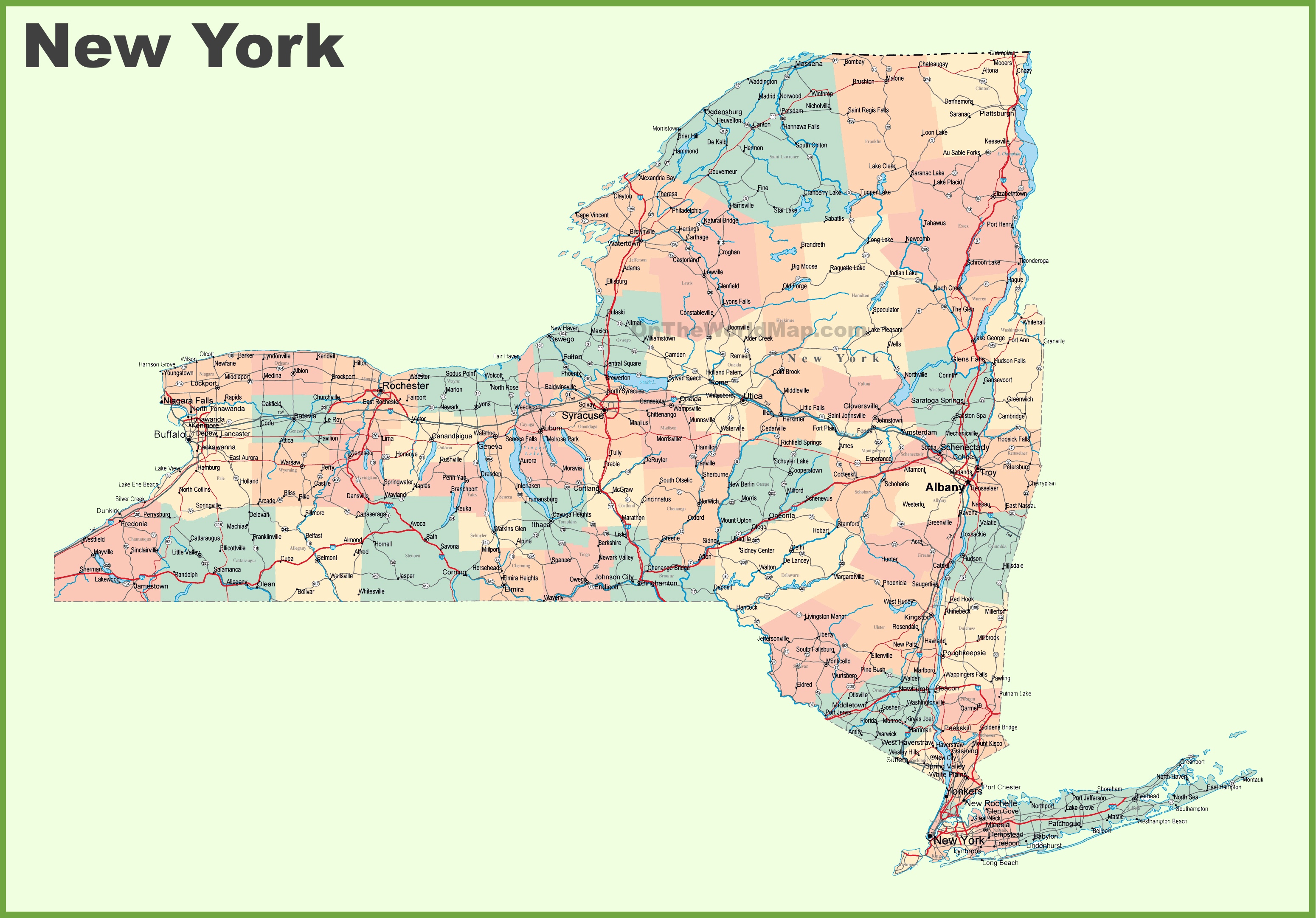 Road Map Of New York With Cities